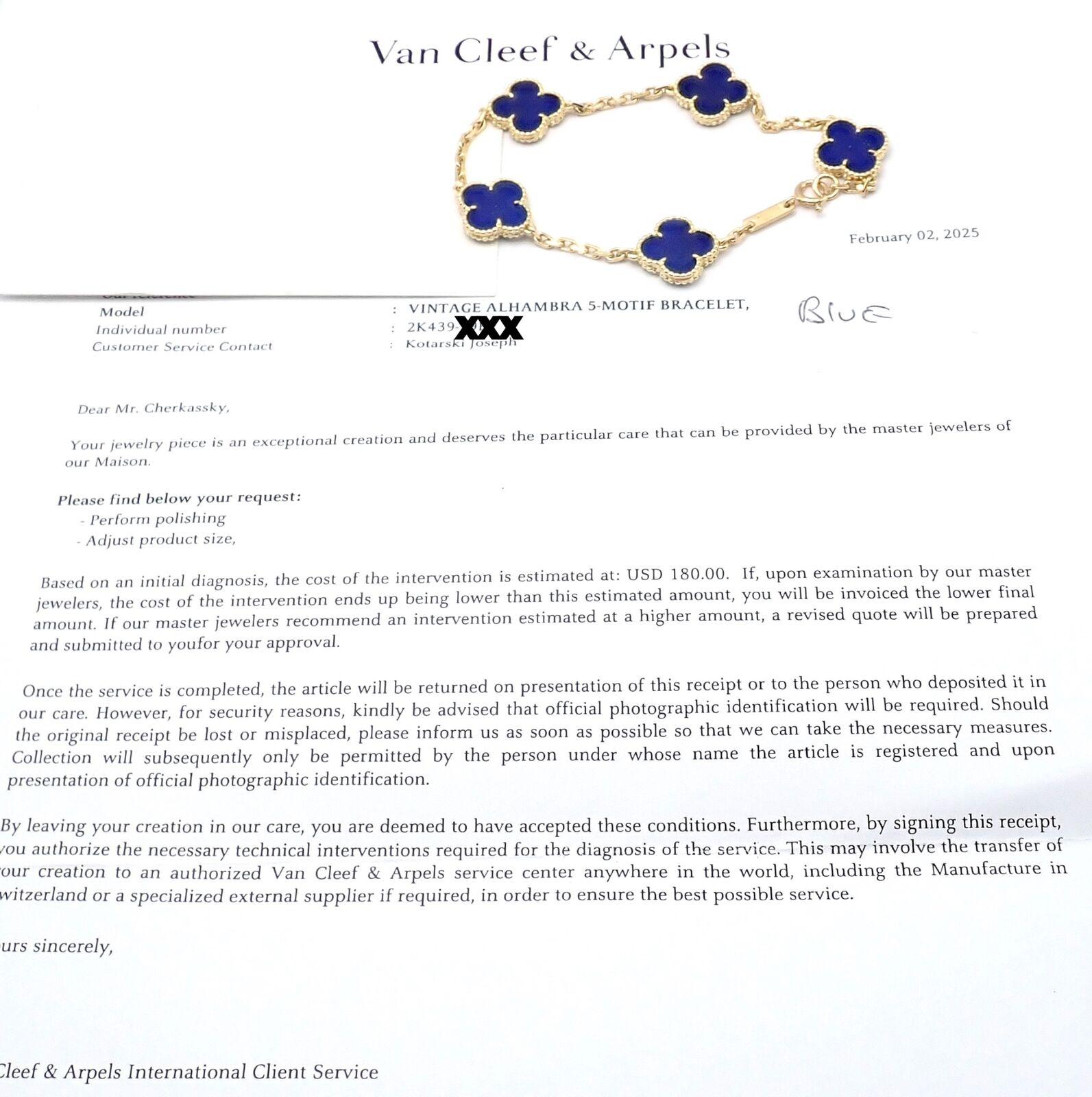 Van Cleef & Arpels Vintage Alhambra Lapis Lazuli 5 Motif Yellow Gold Bracelet 11