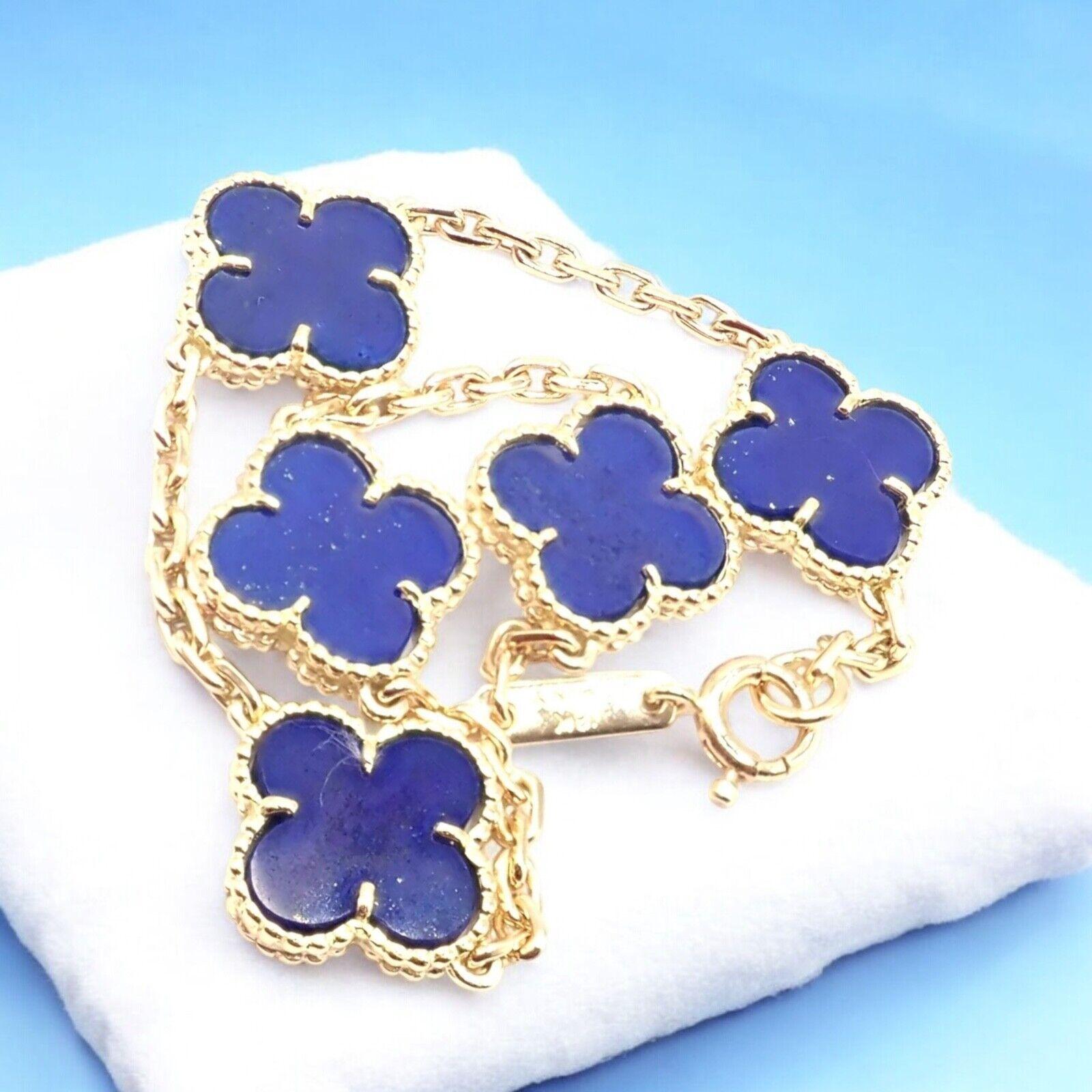 18k Yellow Gold Alhambra 10 Motifs Lapis Lazuli Bracelet by 
Van Cleef & Arpels. 
With 5 motifs of Lapis Lazuli Alhambra shape stones 15mm each
*** This is an extremely rare, highly collectible lapis lazuli alhambra bracelet by Van Cleef &
