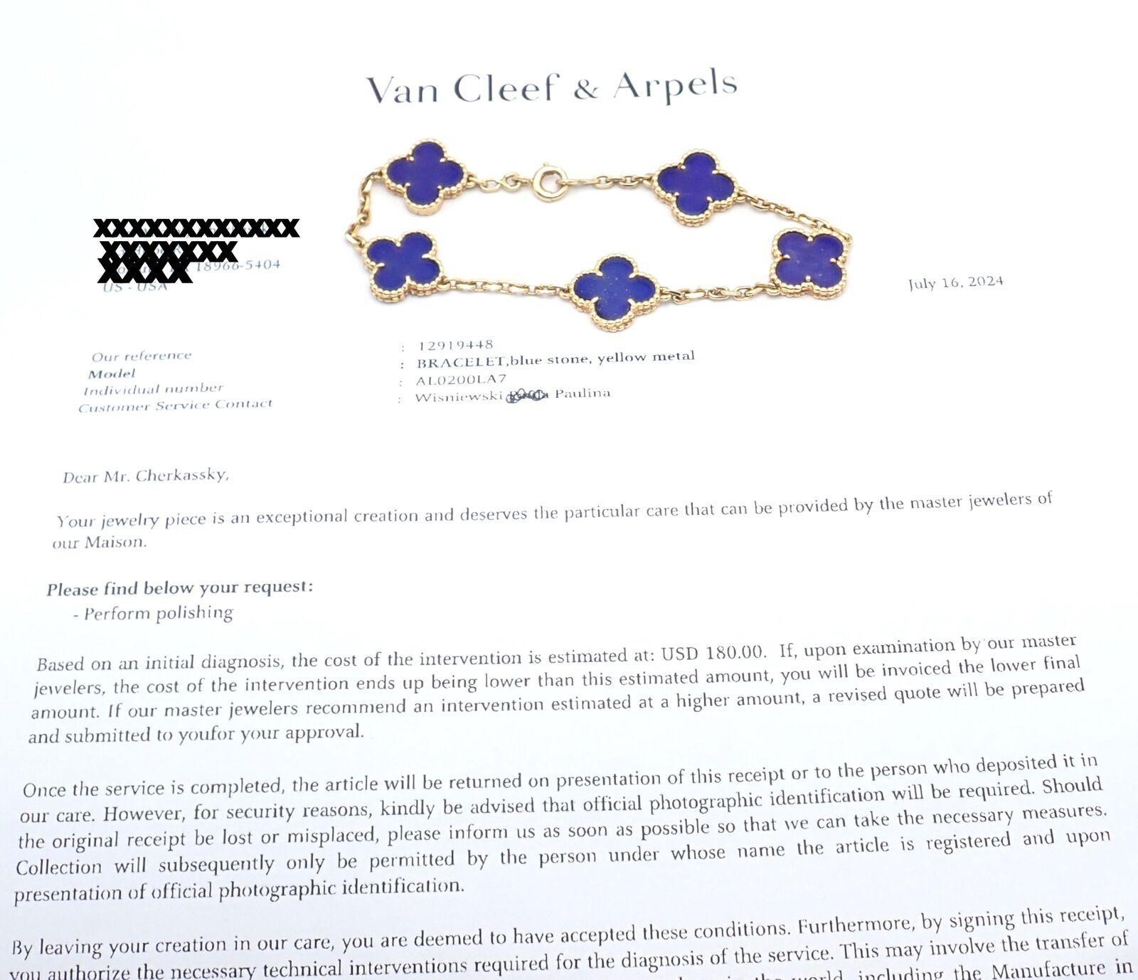 Uncut Van Cleef & Arpels Vintage Alhambra Lapis Lazuli 5 Motif Yellow Gold Bracelet