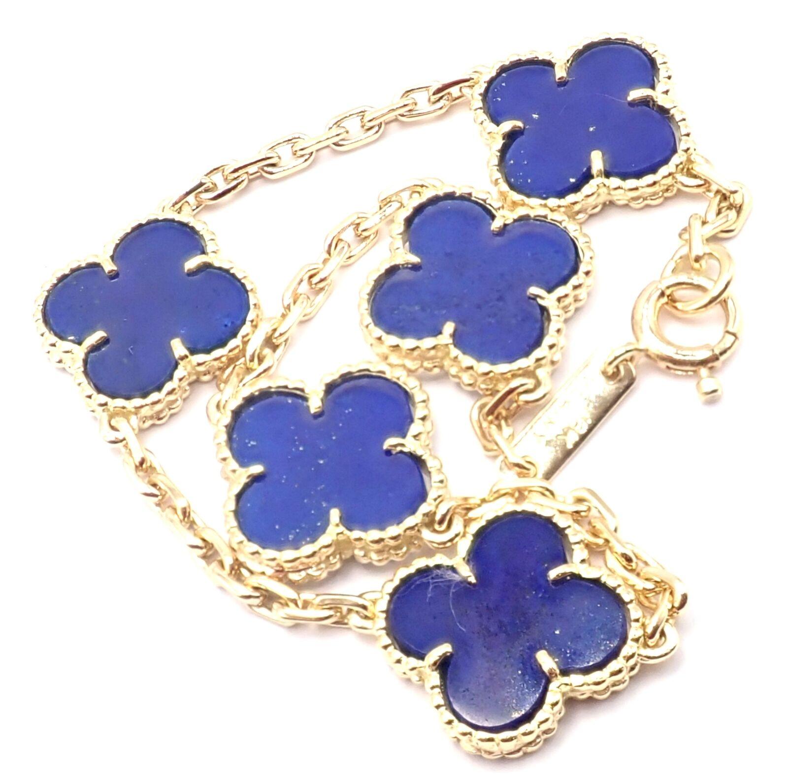 Women's or Men's Van Cleef & Arpels Vintage Alhambra Lapis Lazuli 5 Motif Yellow Gold Bracelet