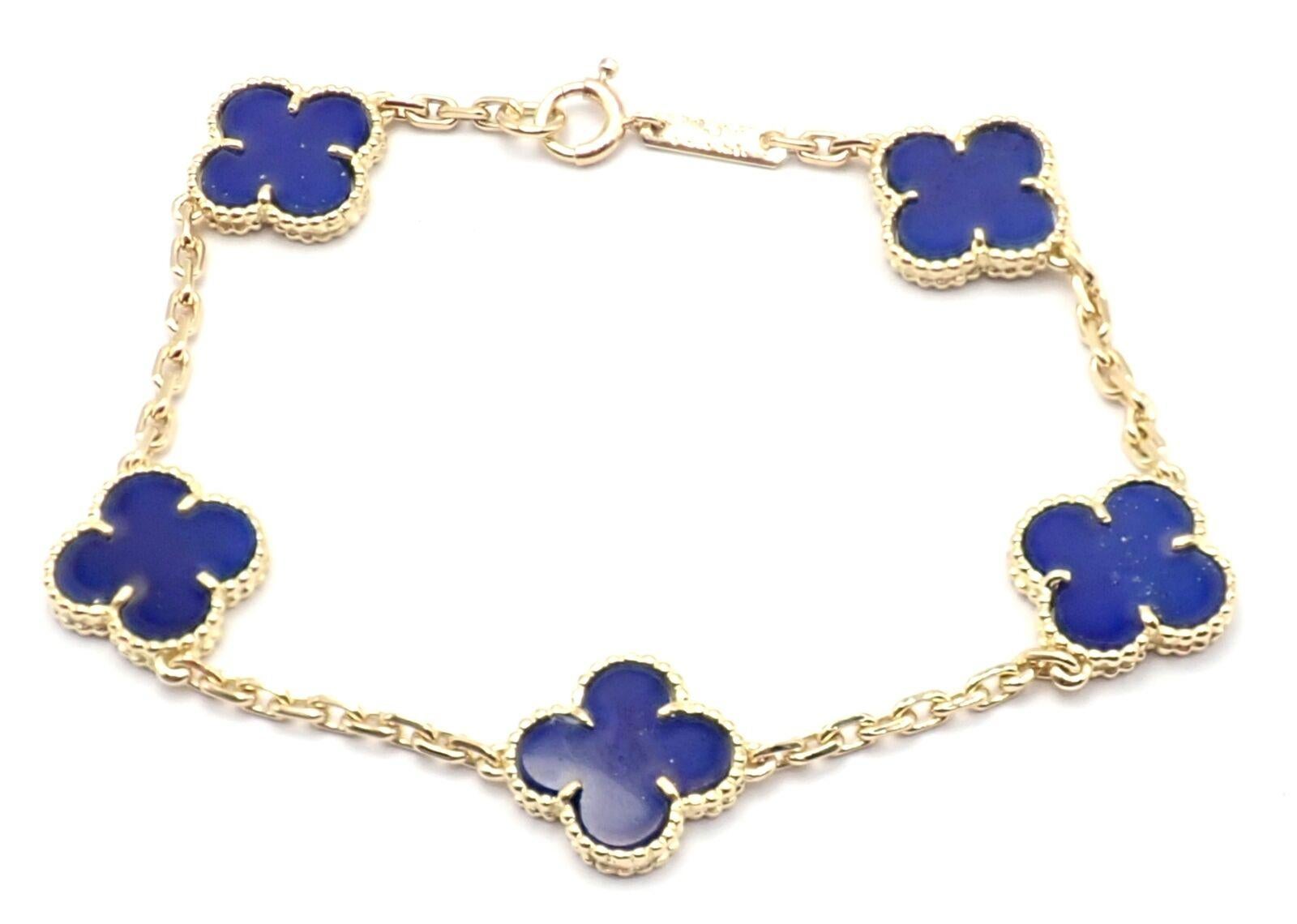 Van Cleef & Arpels Vintage Alhambra Lapis Lazuli 5 Motif Yellow Gold Bracelet 2