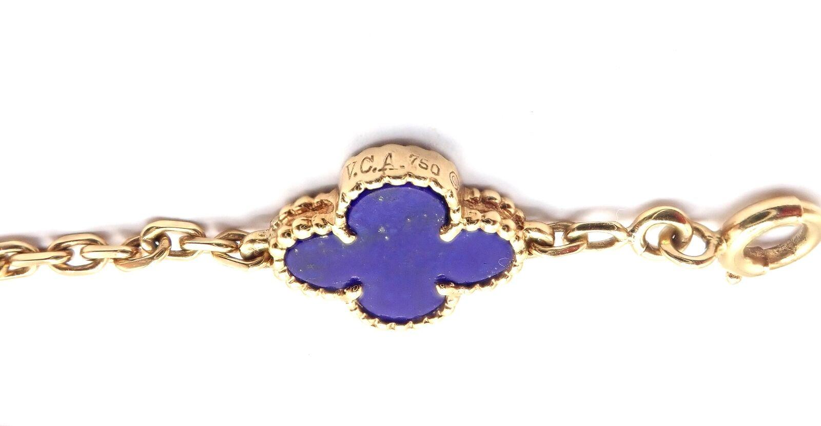 Van Cleef & Arpels Vintage Alhambra Lapis Lazuli 5 Motif Yellow Gold Bracelet 3