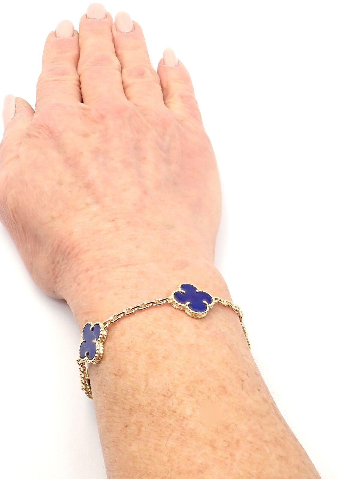 Van Cleef & Arpels Vintage Alhambra Lapis Lazuli 5 Motif Yellow Gold Bracelet 3