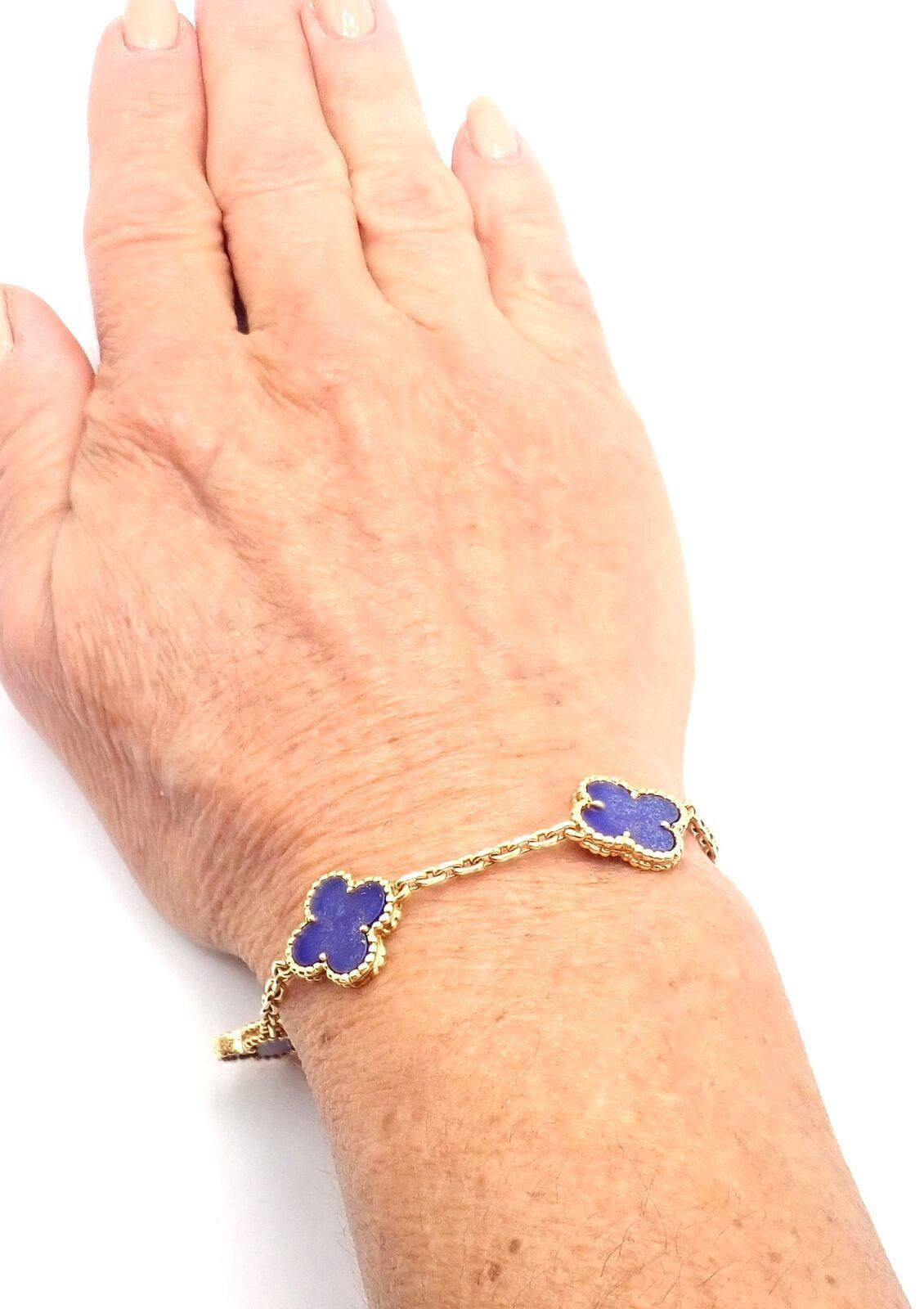 Van Cleef & Arpels Vintage Alhambra Lapis Lazuli 5 Motif Yellow Gold Bracelet 4