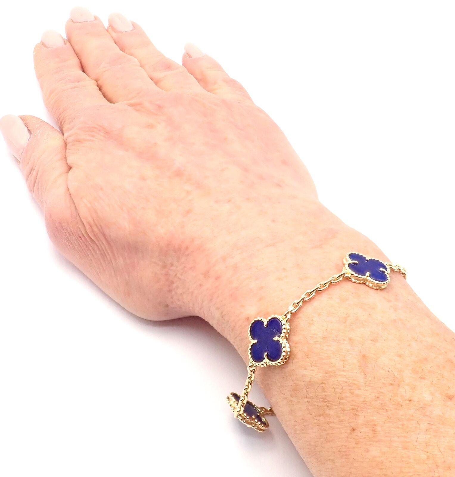 Van Cleef & Arpels Vintage Alhambra Lapis Lazuli 5 Motif Yellow Gold Bracelet 4