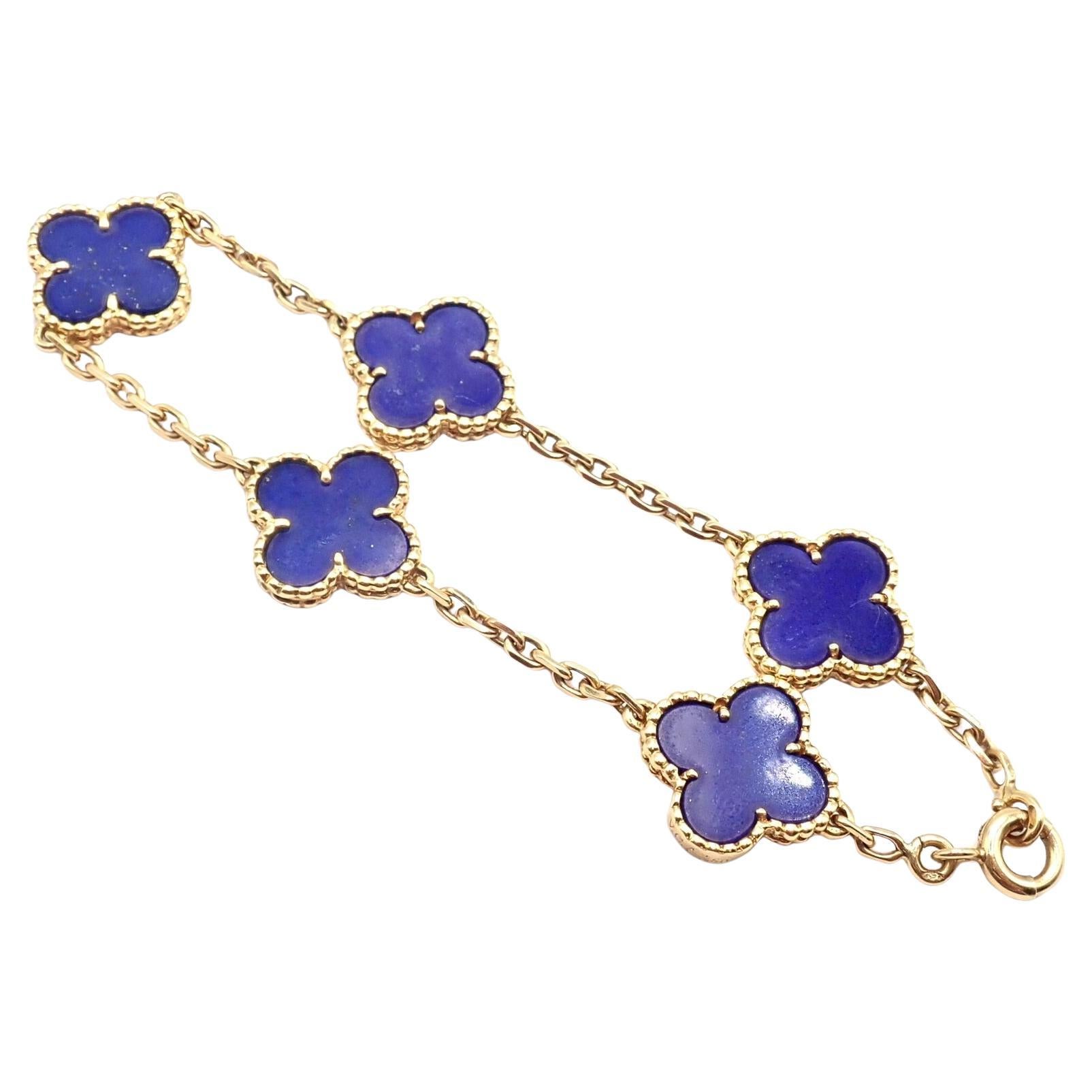 Van Cleef & Arpels Vintage Alhambra Lapis Lazuli 5 Motif Yellow Gold Bracelet