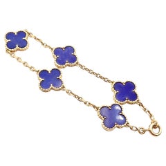Van Cleef & Arpels Vintage Alhambra Lapis Lazuli 5 Motif Yellow Gold Bracelet