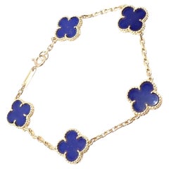 Van Cleef & Arpels Vintage Alhambra Lapis Lazuli 5 Motif Yellow Gold Bracelet