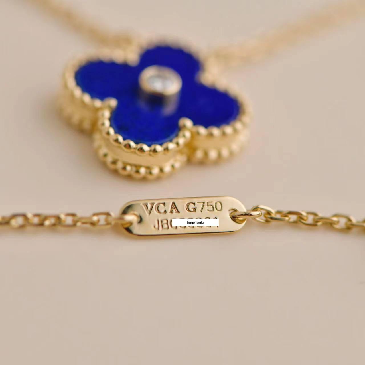 Van Cleef & Arpels Vintage Alhambra Lapis Lazuli Diamond 2010 Holiday Pendant In Excellent Condition In Banbury, GB