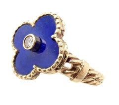Van Cleef & Arpels Vintage Alhambra Lapis Lazuli Diamond Yellow Gold Ring