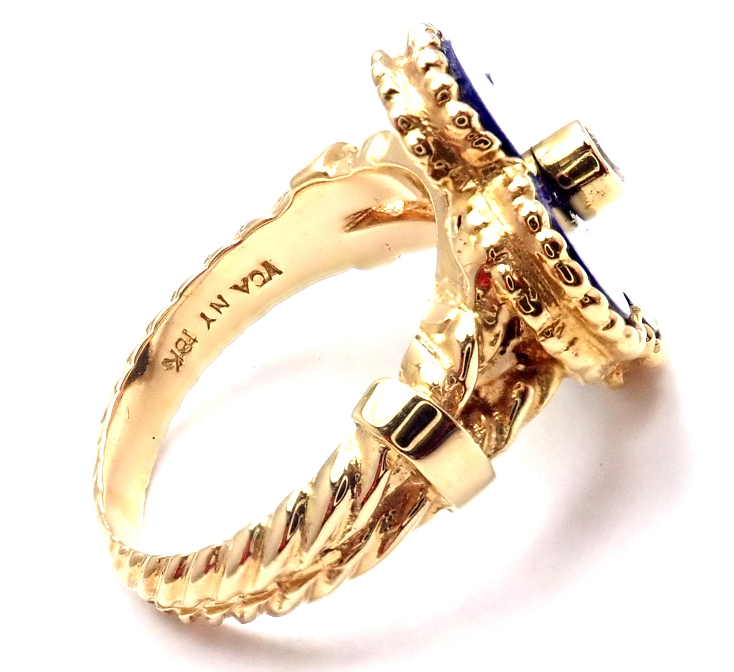 Brilliant Cut Van Cleef & Arpels Vintage Alhambra Lapis Lazuli Diamond Yellow Gold Ring