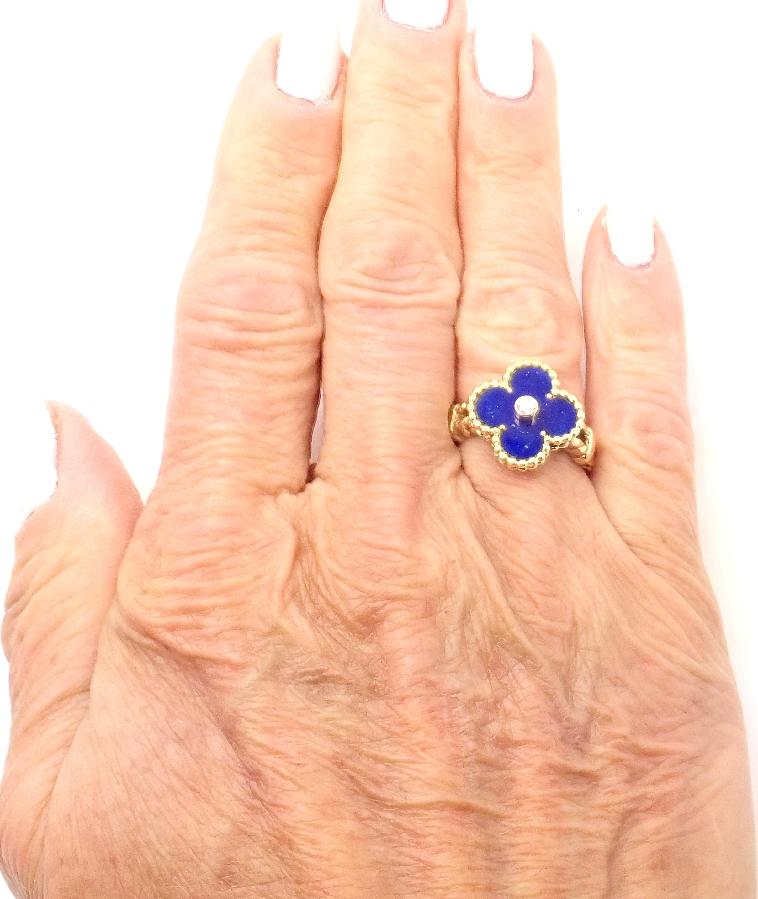 Women's or Men's Van Cleef & Arpels Vintage Alhambra Lapis Lazuli Diamond Yellow Gold Ring