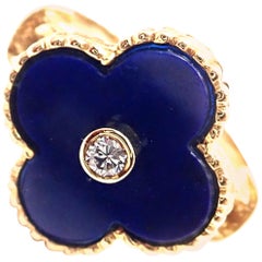 Van Cleef & Arpels Vintage Alhambra Lapis Lazuli Diamond Yellow Gold Ring