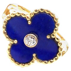 Van Cleef & Arpels Vintage Alhambra Lapis Lazuli Diamond Yellow Gold Ring