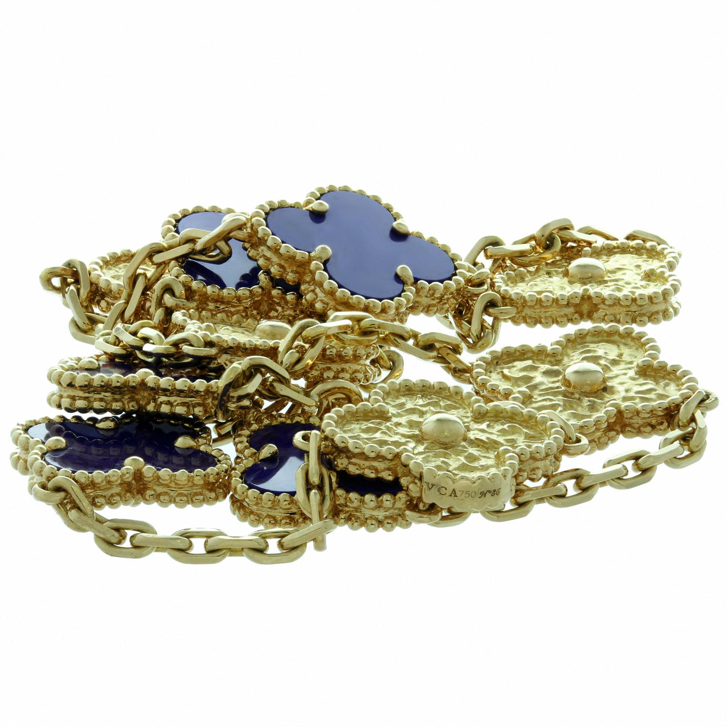 Women's Van Cleef & Arpels Vintage Alhambra Lapis Lazuli Yellow Gold 10 Motif Necklace