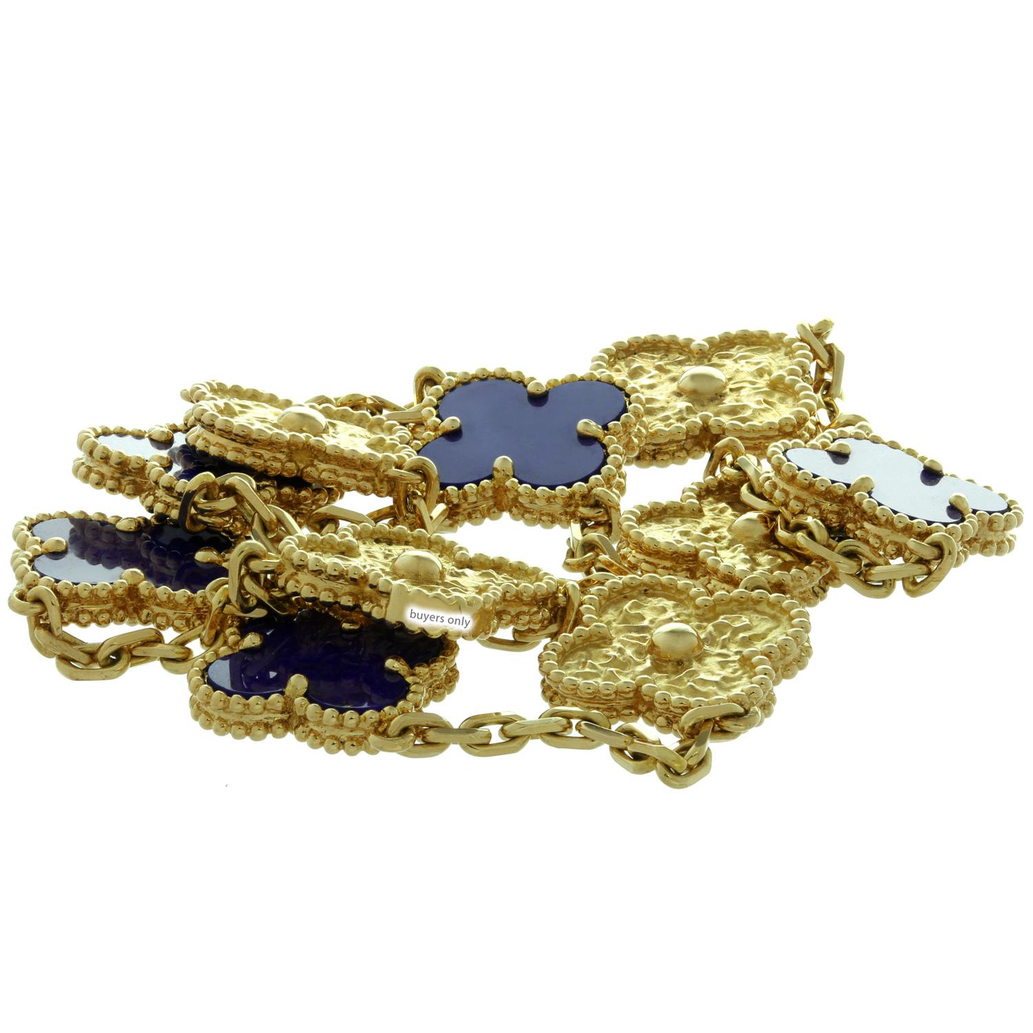 Van Cleef & Arpels Vintage Alhambra Lapis Lazuli Yellow Gold 10 Motif Necklace 1