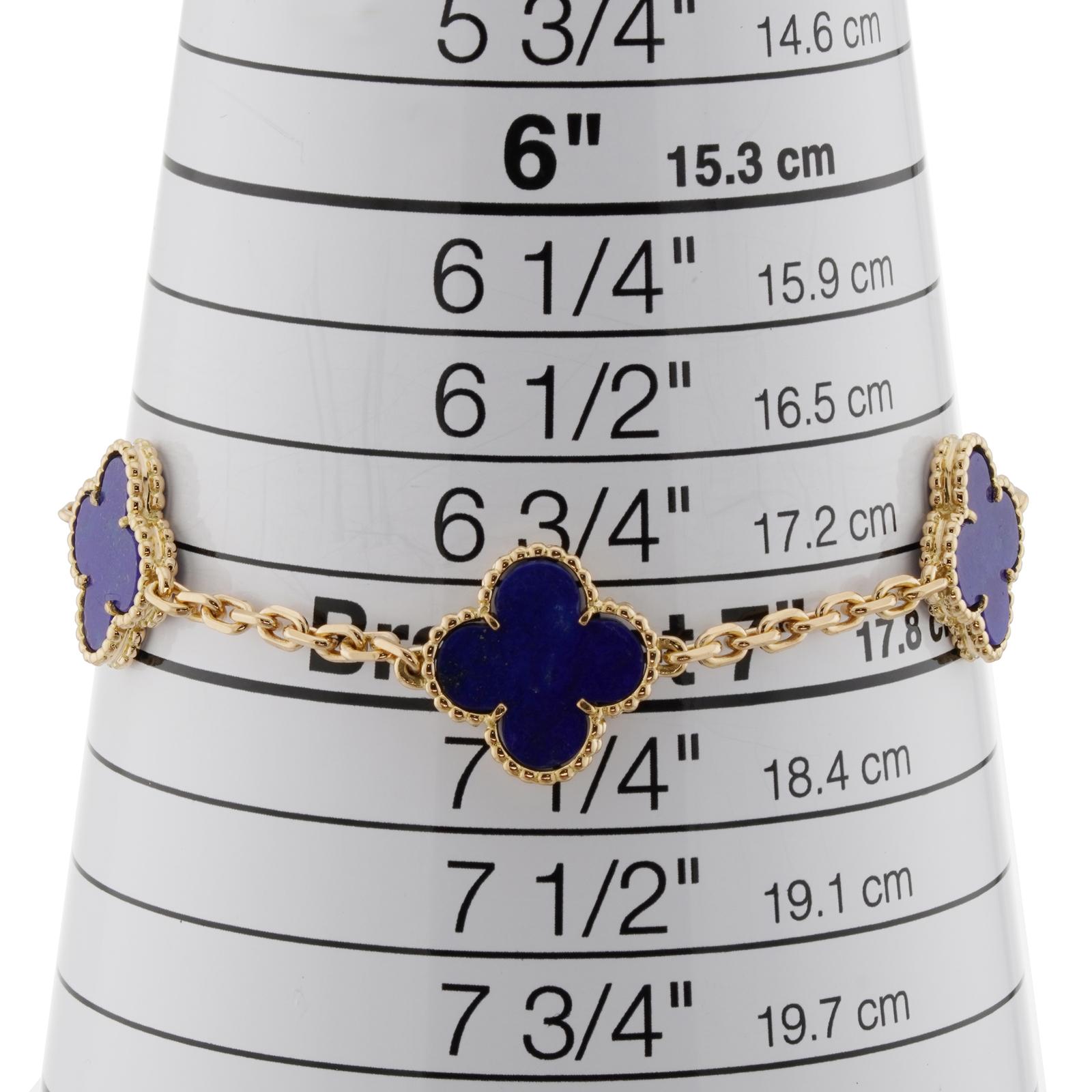 Taille mixte VAN CLEEF & ARPELS Bracelet vintage Alhambra à 5 motifs en or jaune et lapis-lazuli en vente