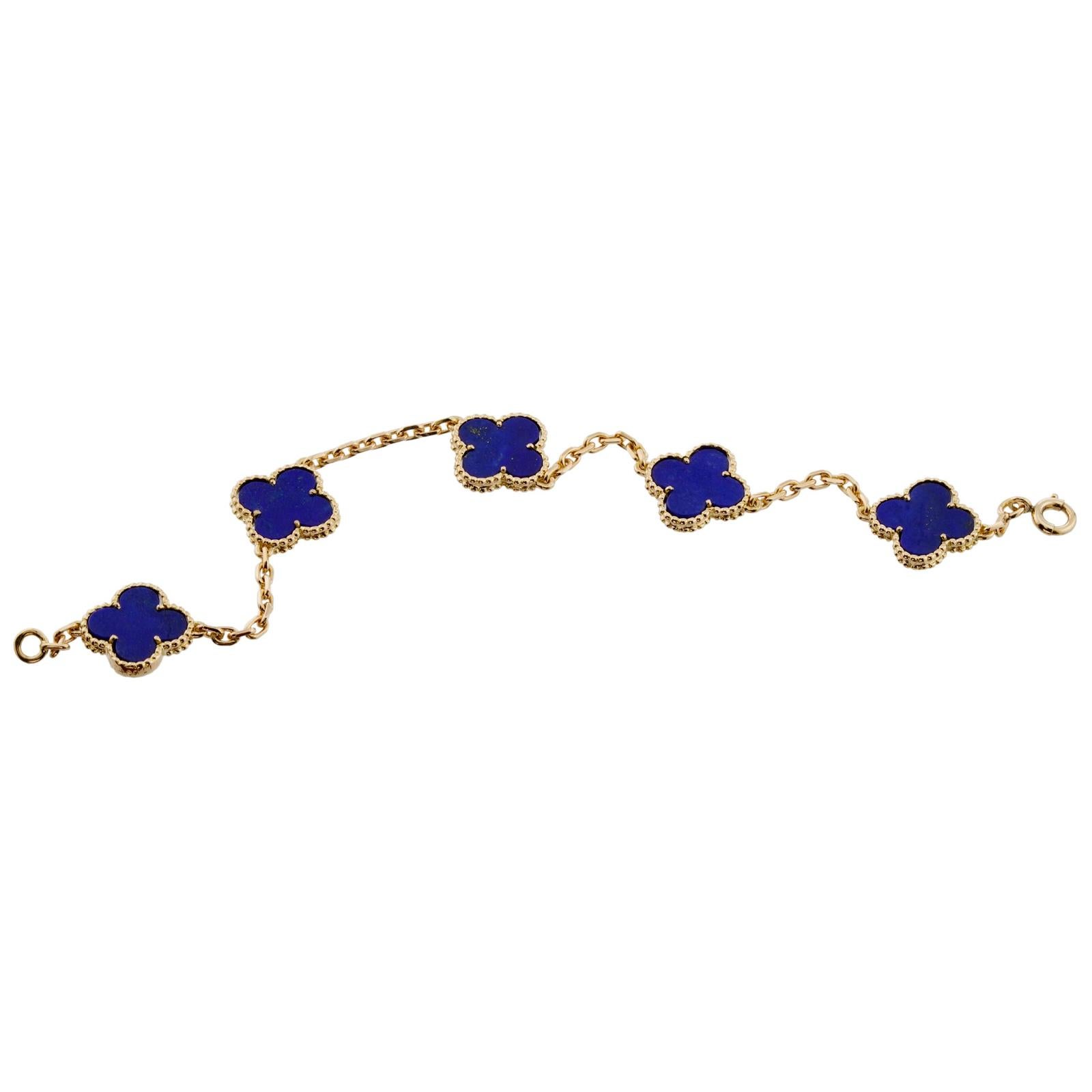 VAN CLEEF & ARPELS Bracelet vintage Alhambra à 5 motifs en or jaune et lapis-lazuli Excellent état - En vente à New York, NY