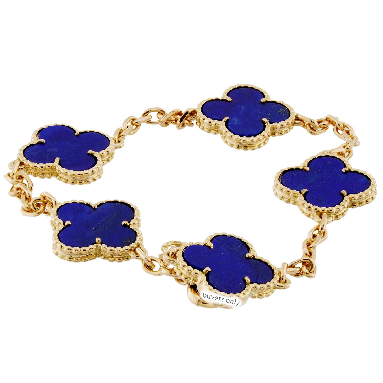 Mixed Cut VAN CLEEF & ARPELS Vintage Alhambra Lapis Lazuli Yellow Gold 5-Motif Bracelet For Sale