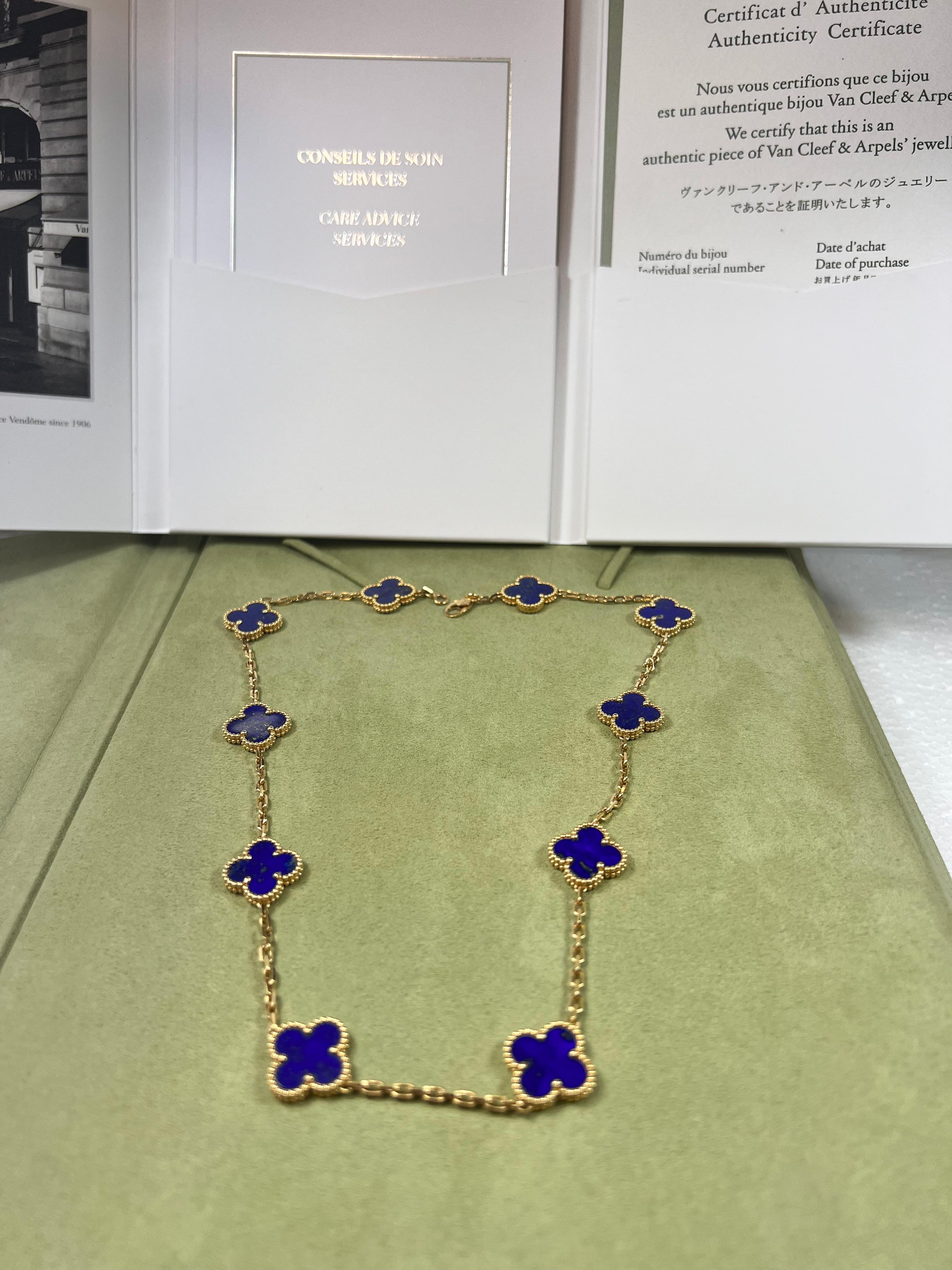 Van Cleef & Arpels Vintage Alhambra Lapislazuli and Yellow Gold Necklace 3