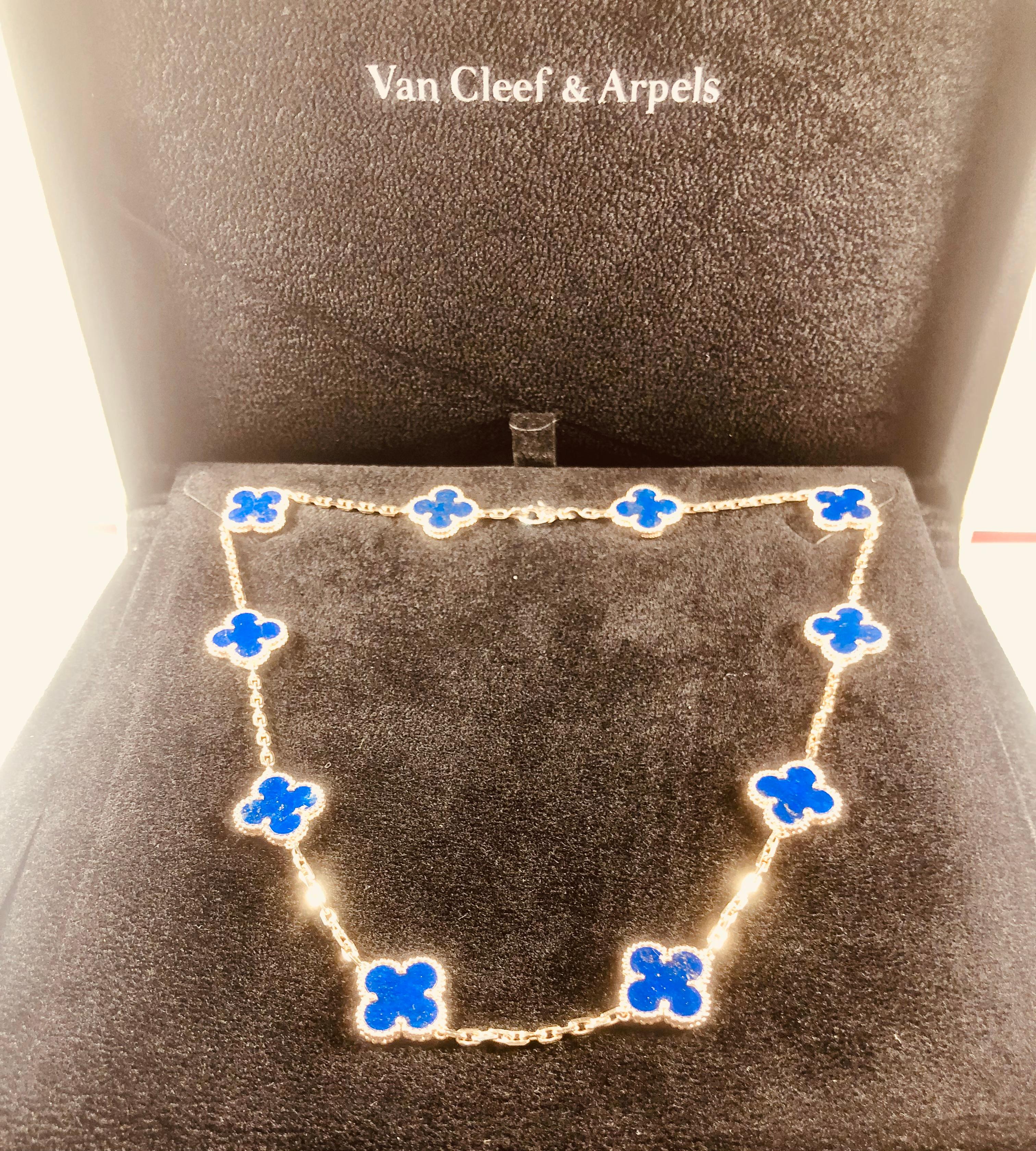 Contemporary Van Cleef & Arpels Vintage Alhambra Lapislazuli and Yellow Gold Necklace