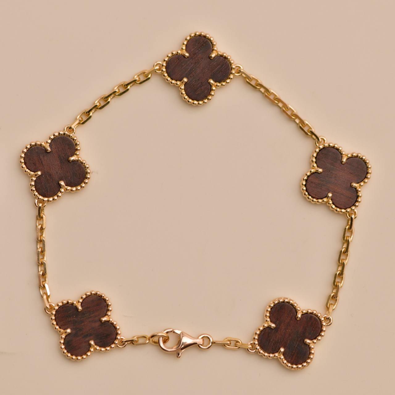Van Cleef & Arpels Bracciale vintage Alhambra Letterwood 5 Motif in oro rosa 18 carati in vendita 1