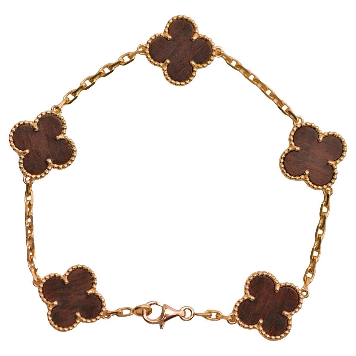 Van Cleef & Arpels Bracciale vintage Alhambra Letterwood 5 Motif in oro rosa 18 carati