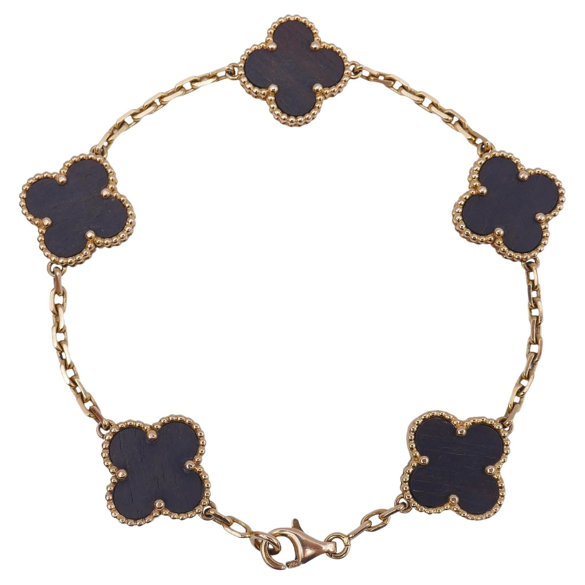 Van Cleef and Arpels Vintage Alhambra Letterwood Bracelet Five Motifs at  1stDibs