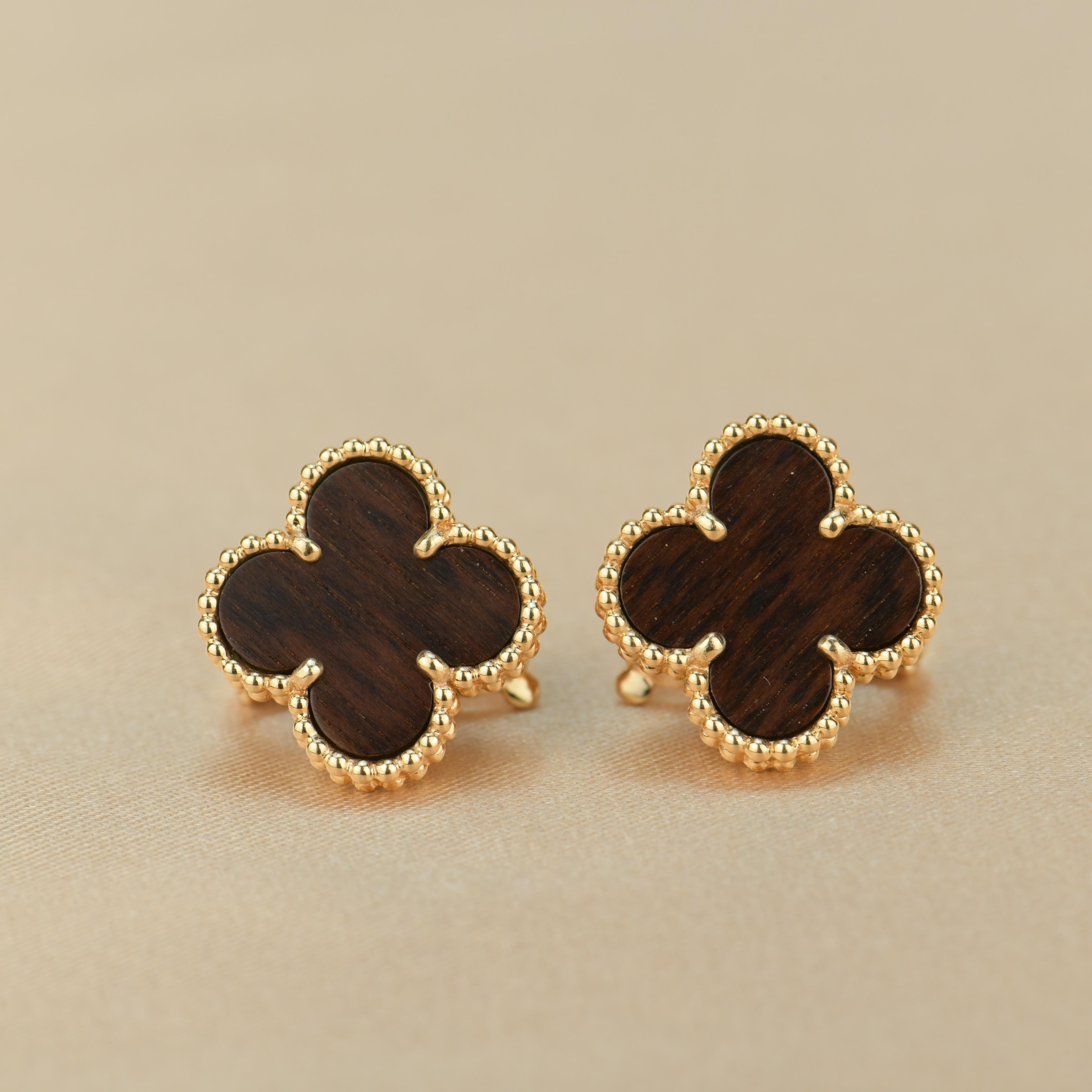 This is a very rare limited edition. VCA doesn't produce letter wood earring collection anymore. This would be a very wise investment piece. 

Dandelion Antiques Code	AT-0925
Brand	                                Van Cleef & Arpels
Model	           