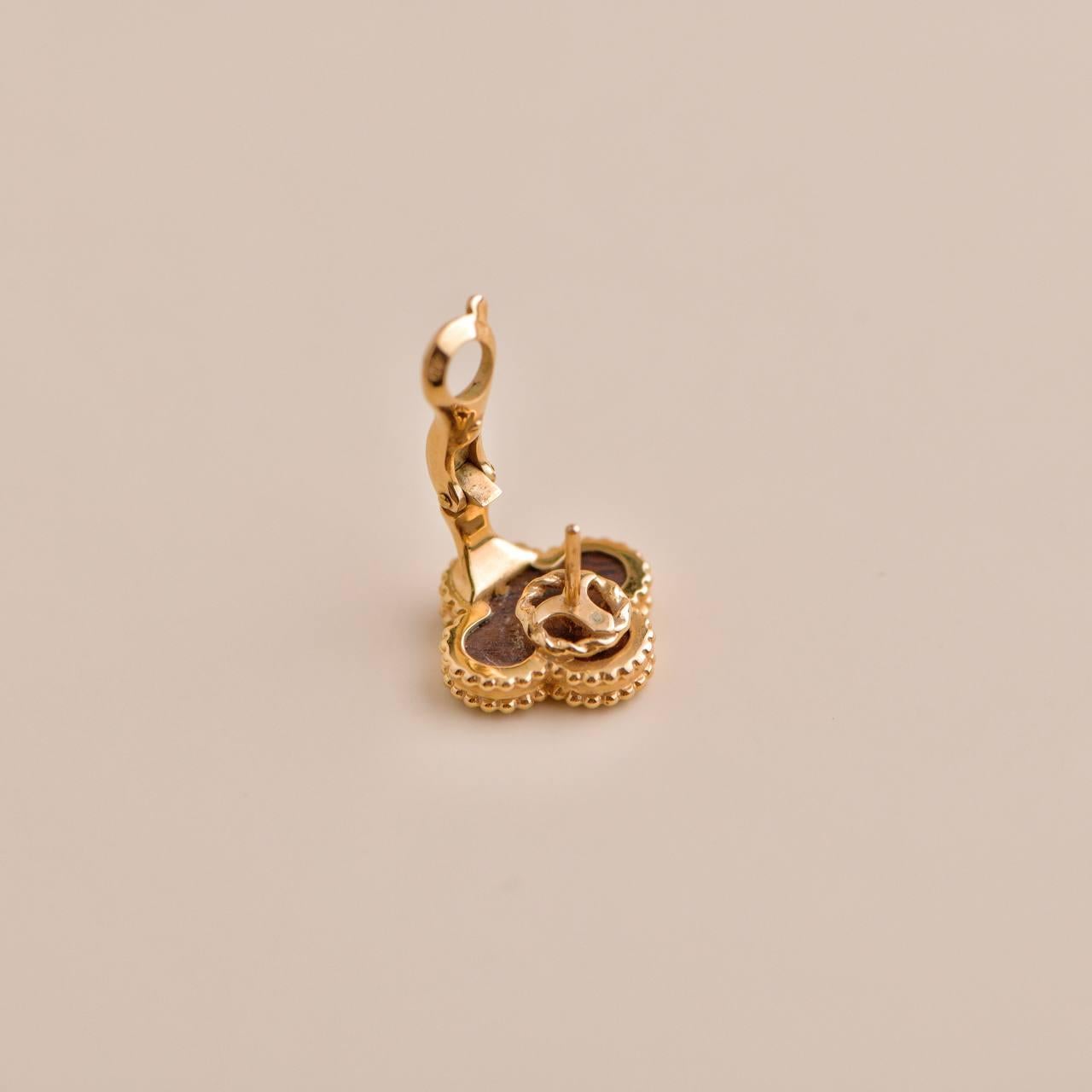 Van Cleef & Arpels Vintage Alhambra Letterwood Rose Gold Earrings In Excellent Condition In Banbury, GB