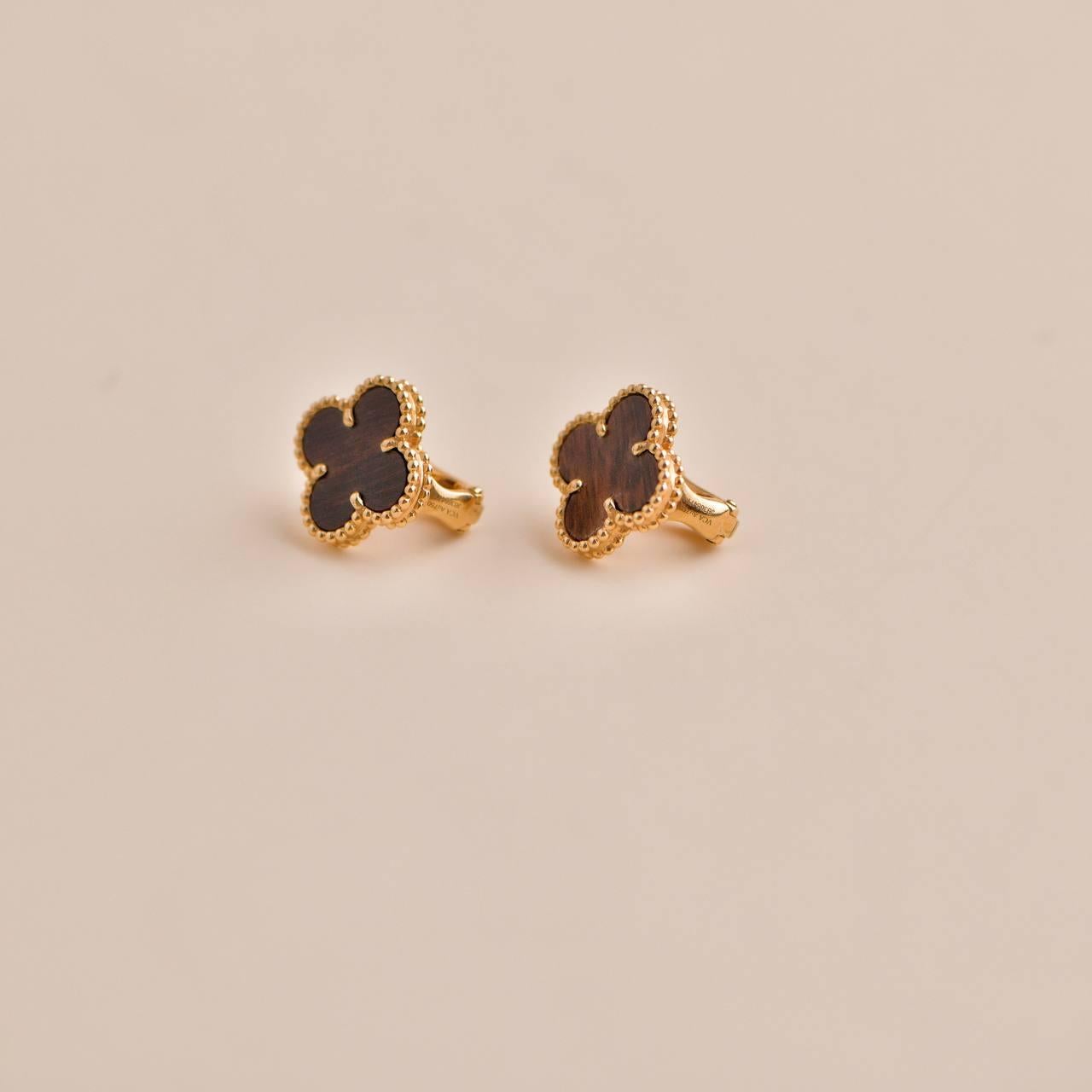 Women's Van Cleef & Arpels Vintage Alhambra Letterwood Rose Gold Earrings