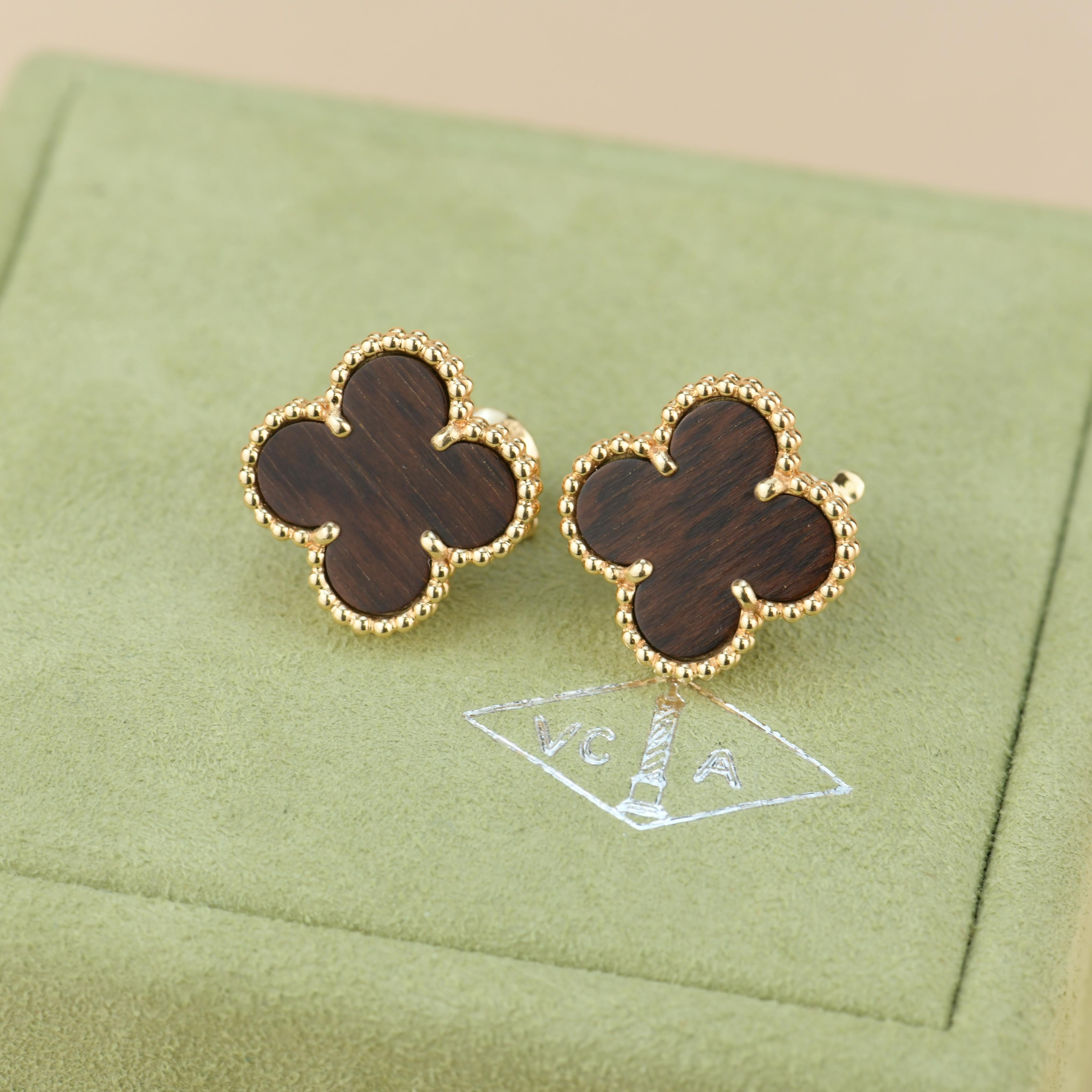 Women's Van Cleef & Arpels Vintage Alhambra Letterwood Rose Gold Earrings