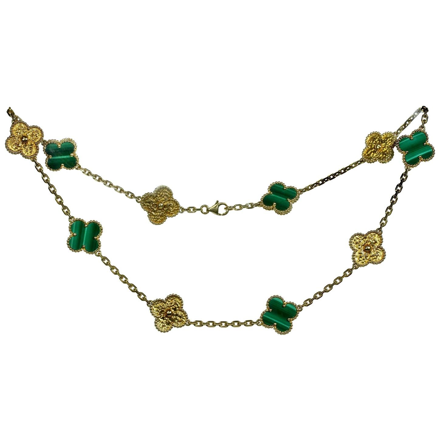 Van Cleef & Arpels Vintage Alhambra Limited Addition Malachite Gold Necklace