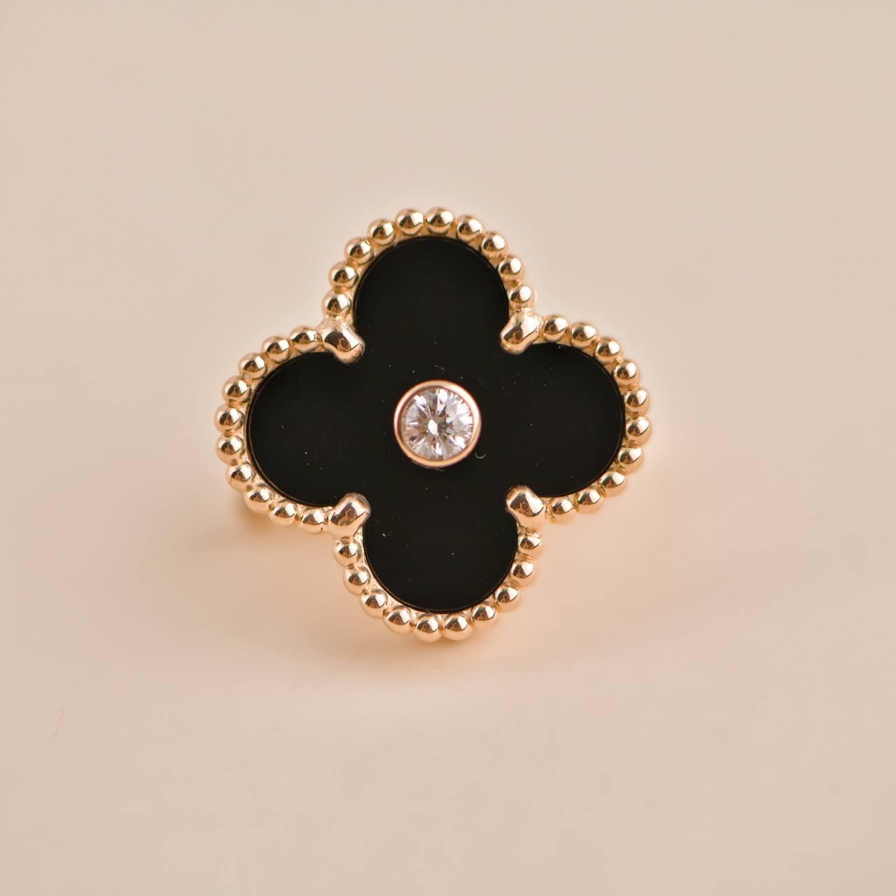 Van Cleef & Arpels Vintage Alhambra Limited Edition Diamond Onyx Earrings 1