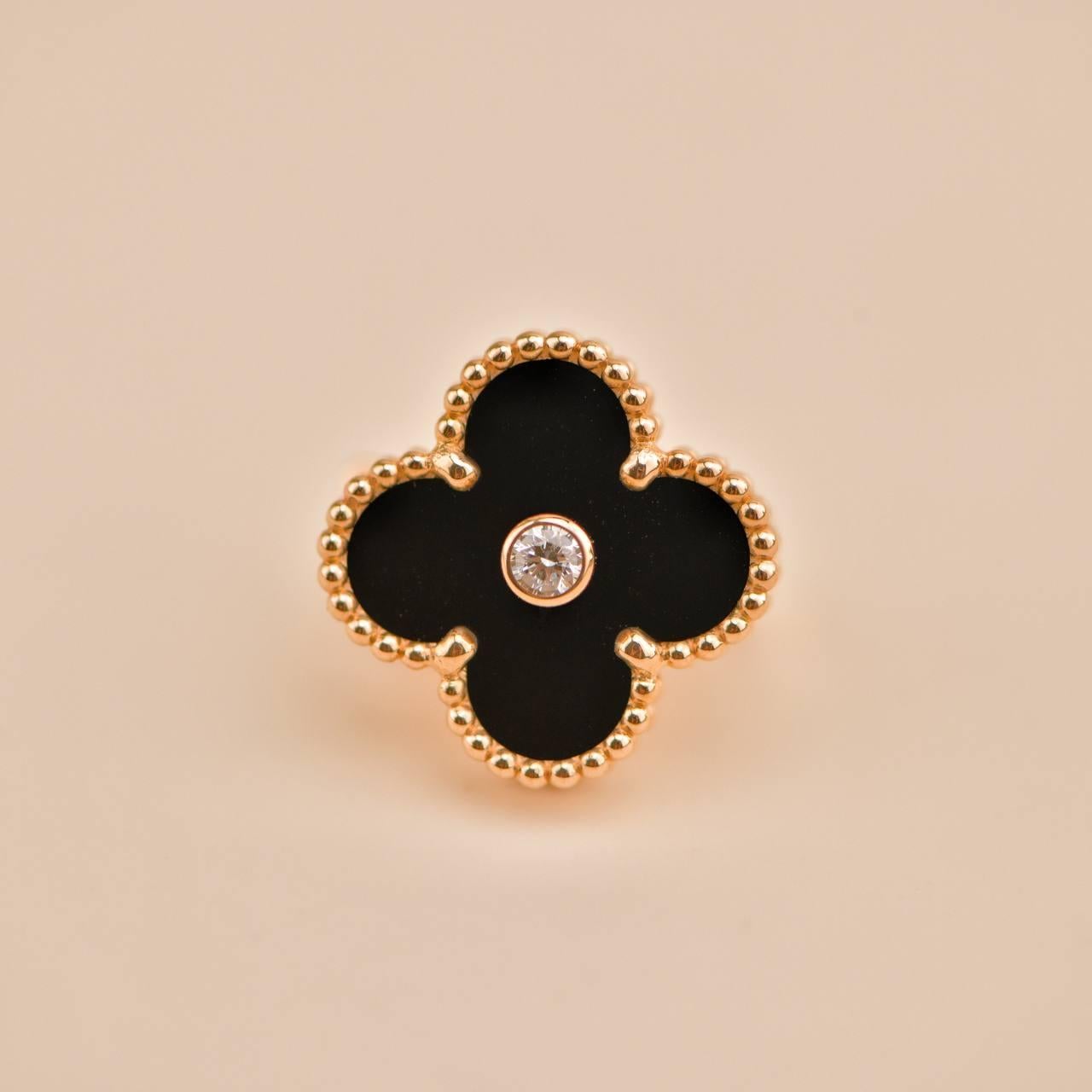 Van Cleef & Arpels Vintage Alhambra Limited Edition Diamond Onyx Earrings For Sale 2