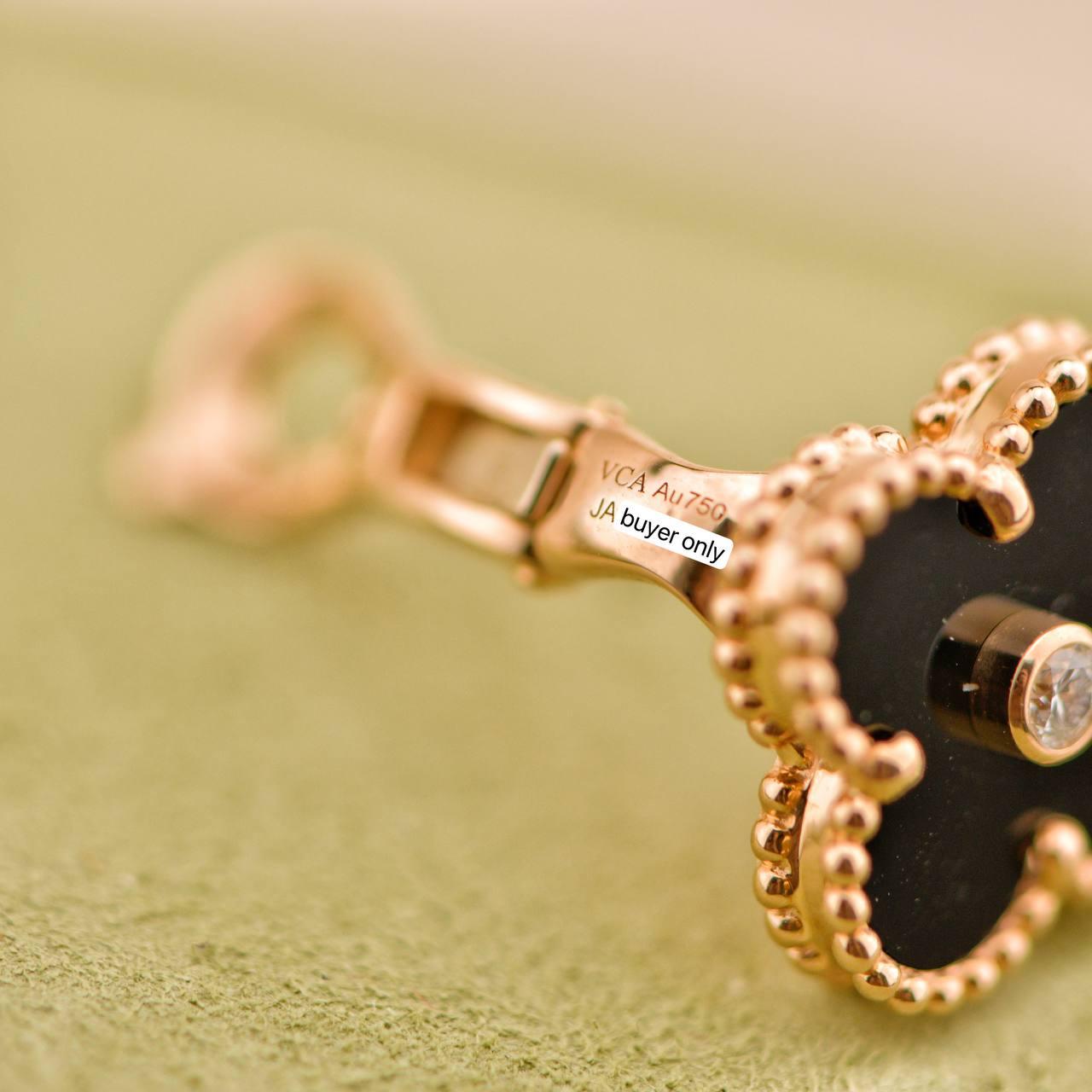 Van Cleef & Arpels Vintage Alhambra Limited Edition Diamond Onyx Earrings For Sale 3