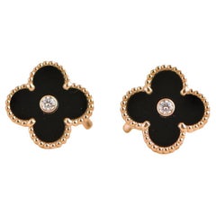 Van Cleef & Arpels Vintage Alhambra Limited Edition Diamond Onyx Earrings