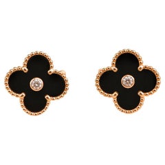 Van Cleef & Arpels Vintage Alhambra Limited Edition Diamond Onyx Earrings