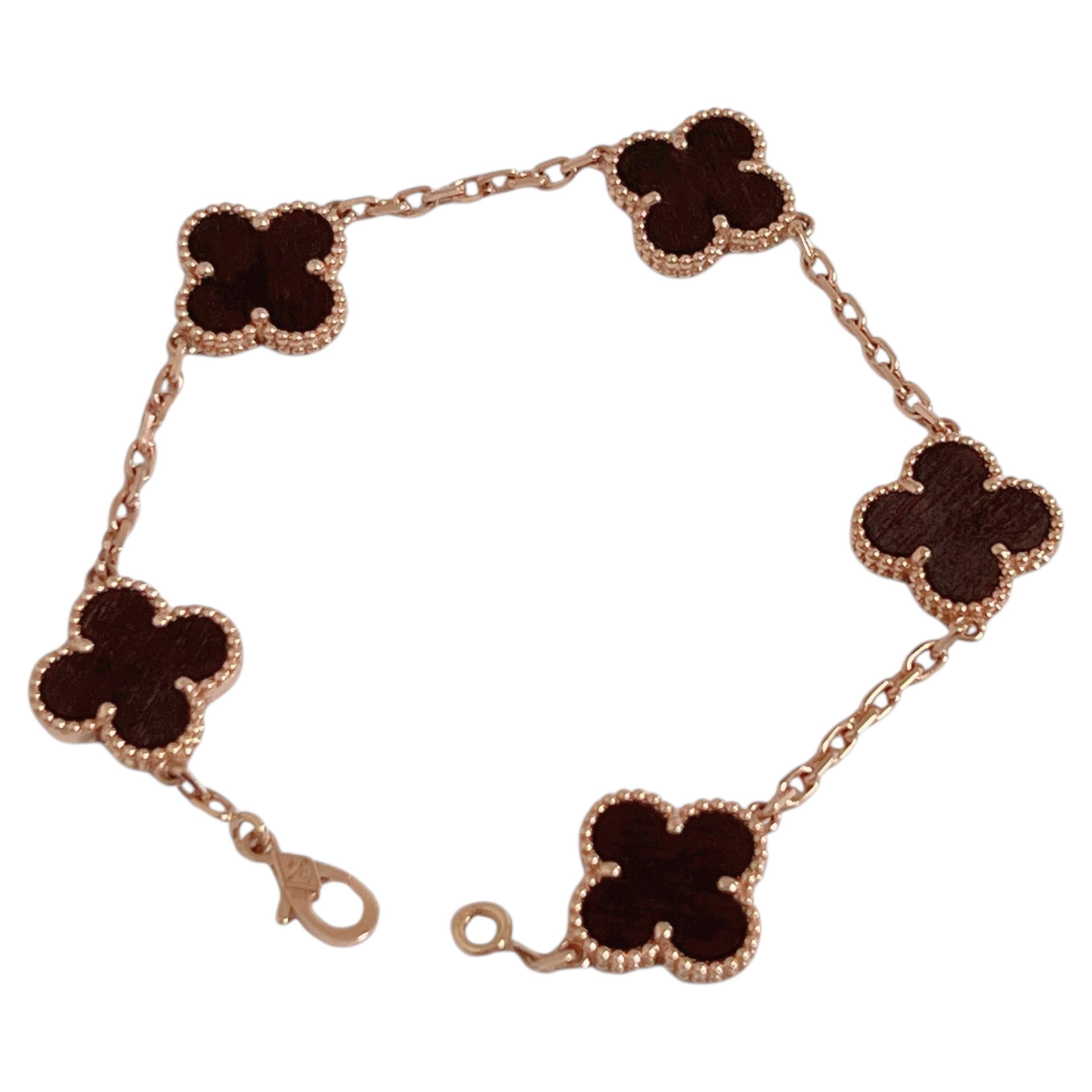 Bracelet Van Cleef & Arpels Vintage Alhambra en édition limitée, en or 18 carats « Letterwood »