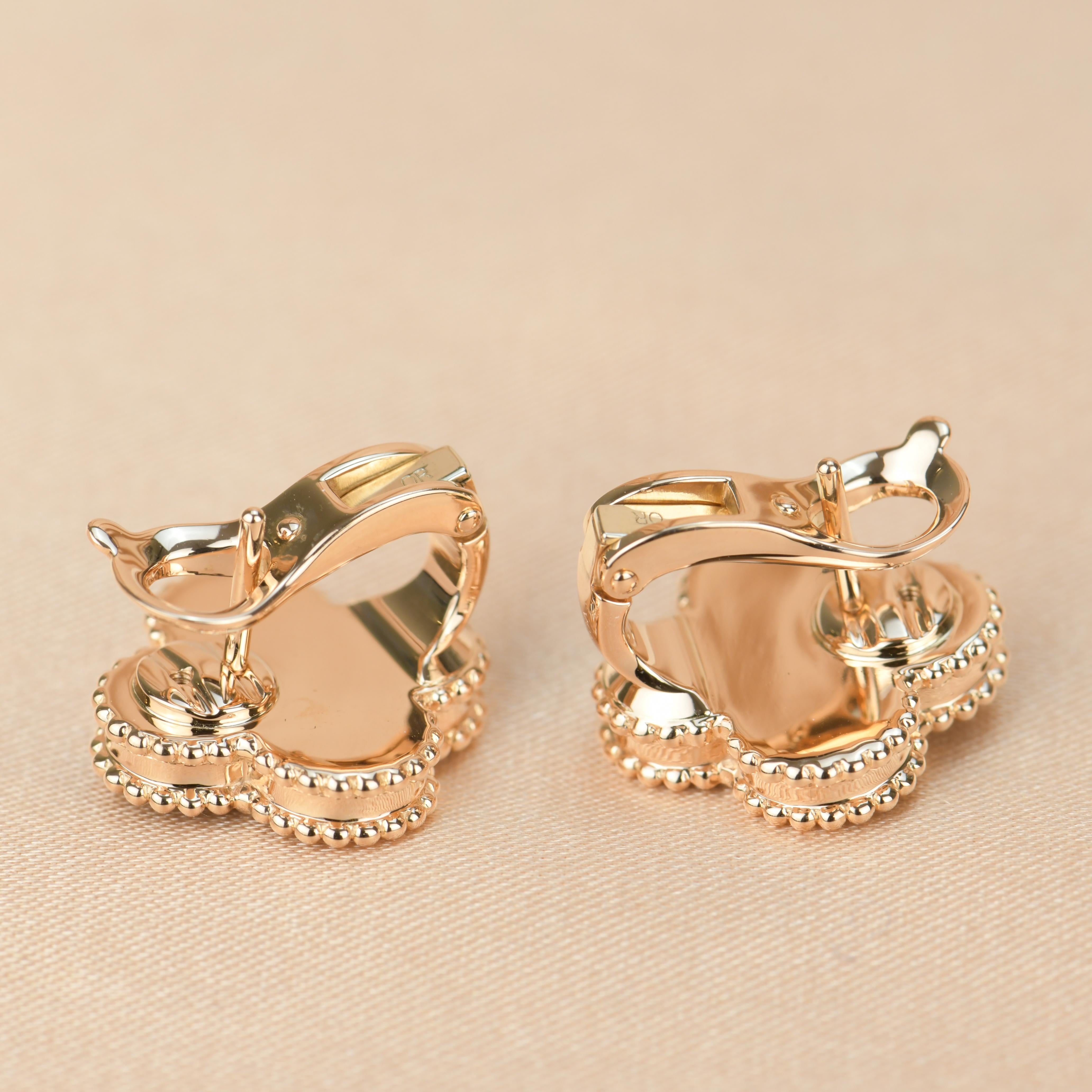 Uncut Van Cleef & Arpels Vintage Alhambra Limited Edition Onyx Diamond Gold Earrings