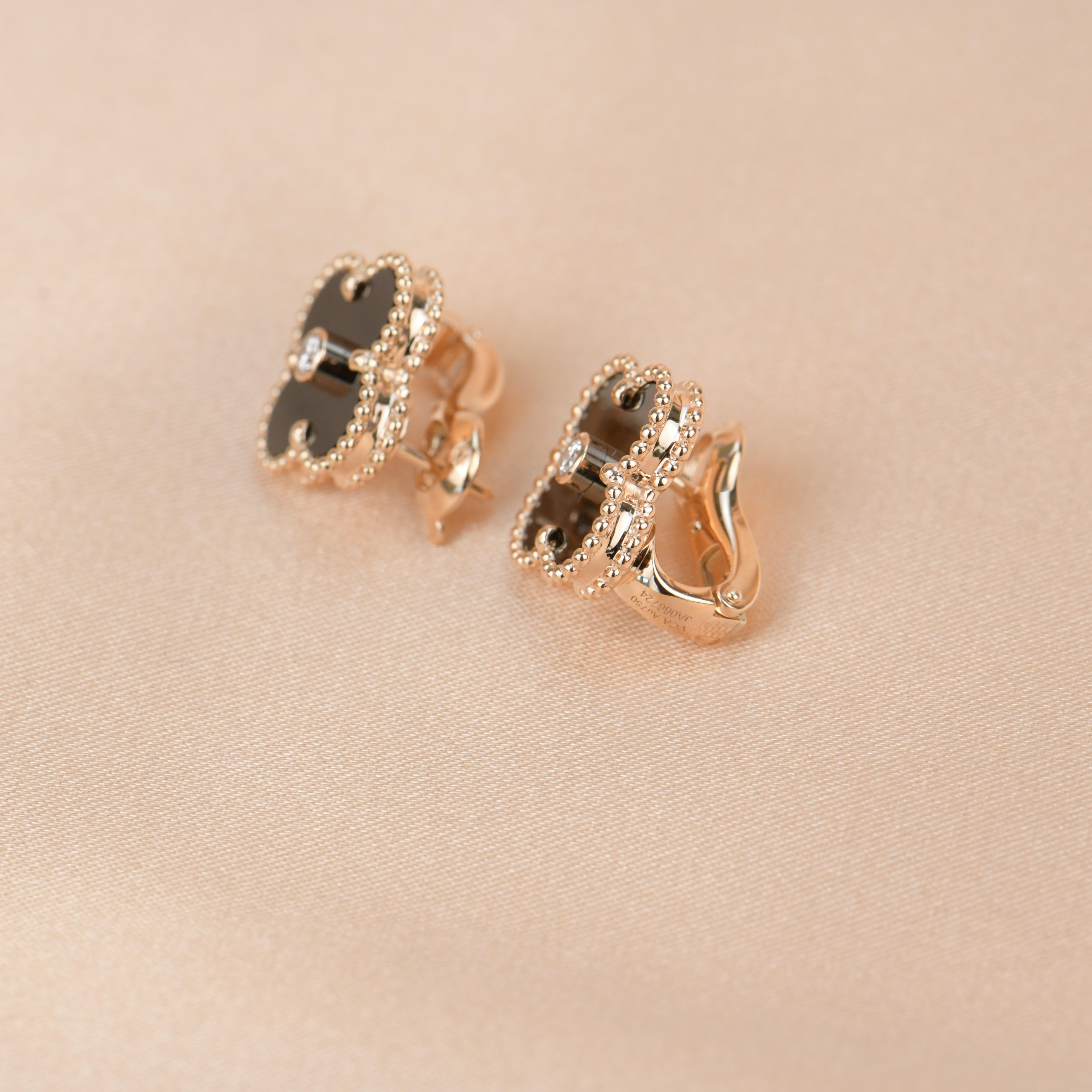 Van Cleef & Arpels Vintage Alhambra Goldohrringe, limitierte Auflage, Onyx-Diamant 3
