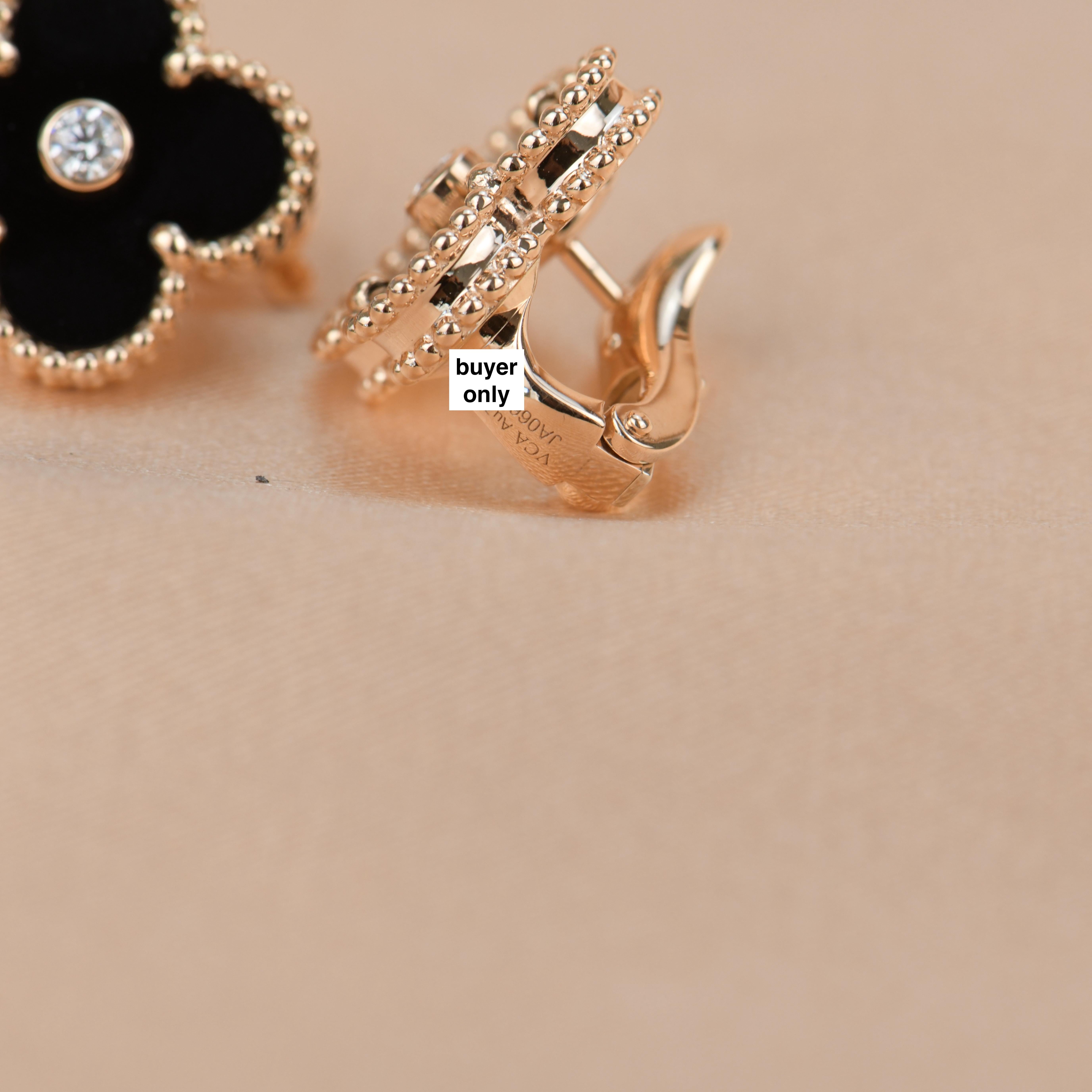 Van Cleef & Arpels Vintage Alhambra Goldohrringe, limitierte Auflage, Onyx-Diamant 4