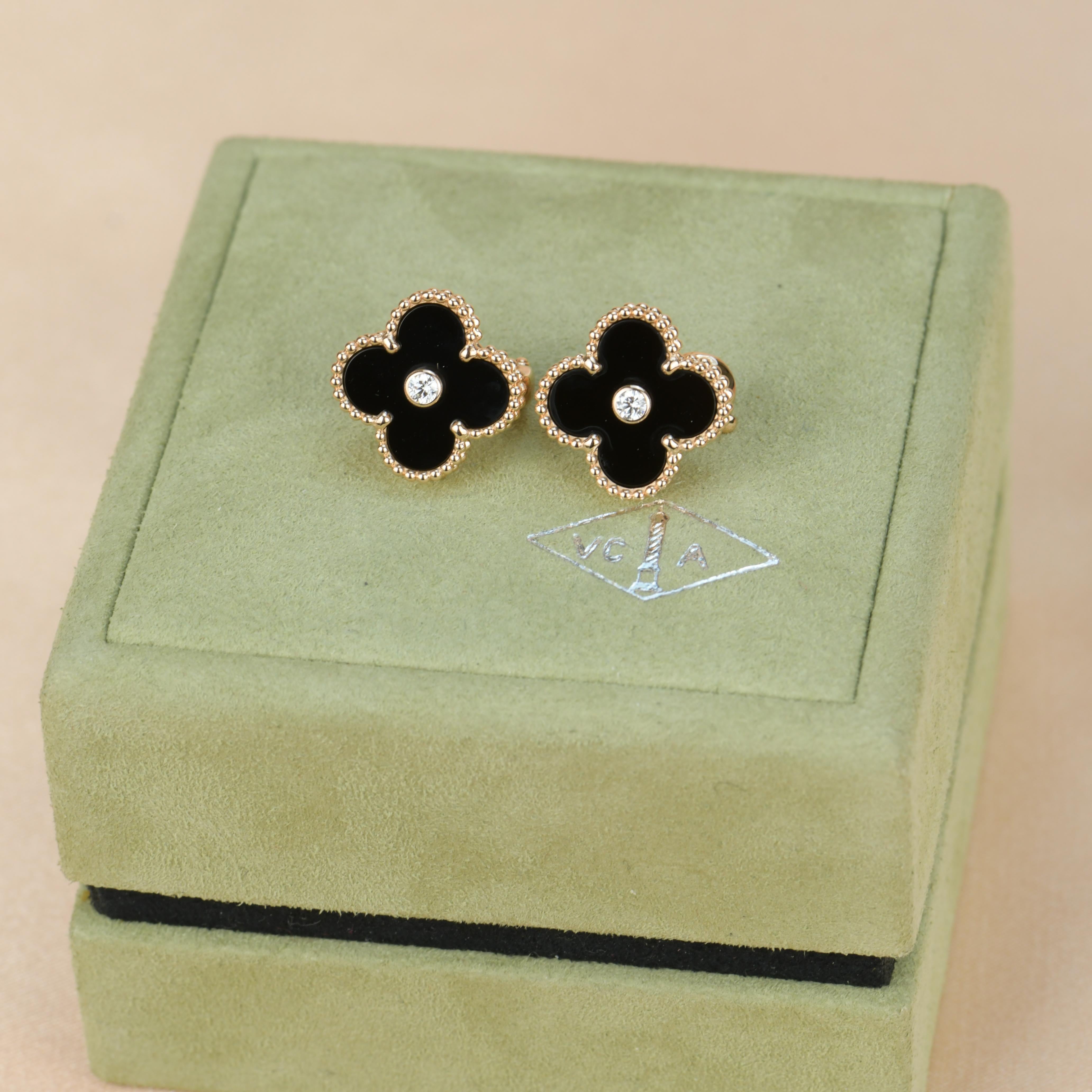 Van Cleef & Arpels Vintage Alhambra Goldohrringe, limitierte Auflage, Onyx-Diamant 3