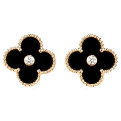 Van Cleef & Arpels Vintage Alhambra Goldohrringe, limitierte Auflage, Onyx-Diamant