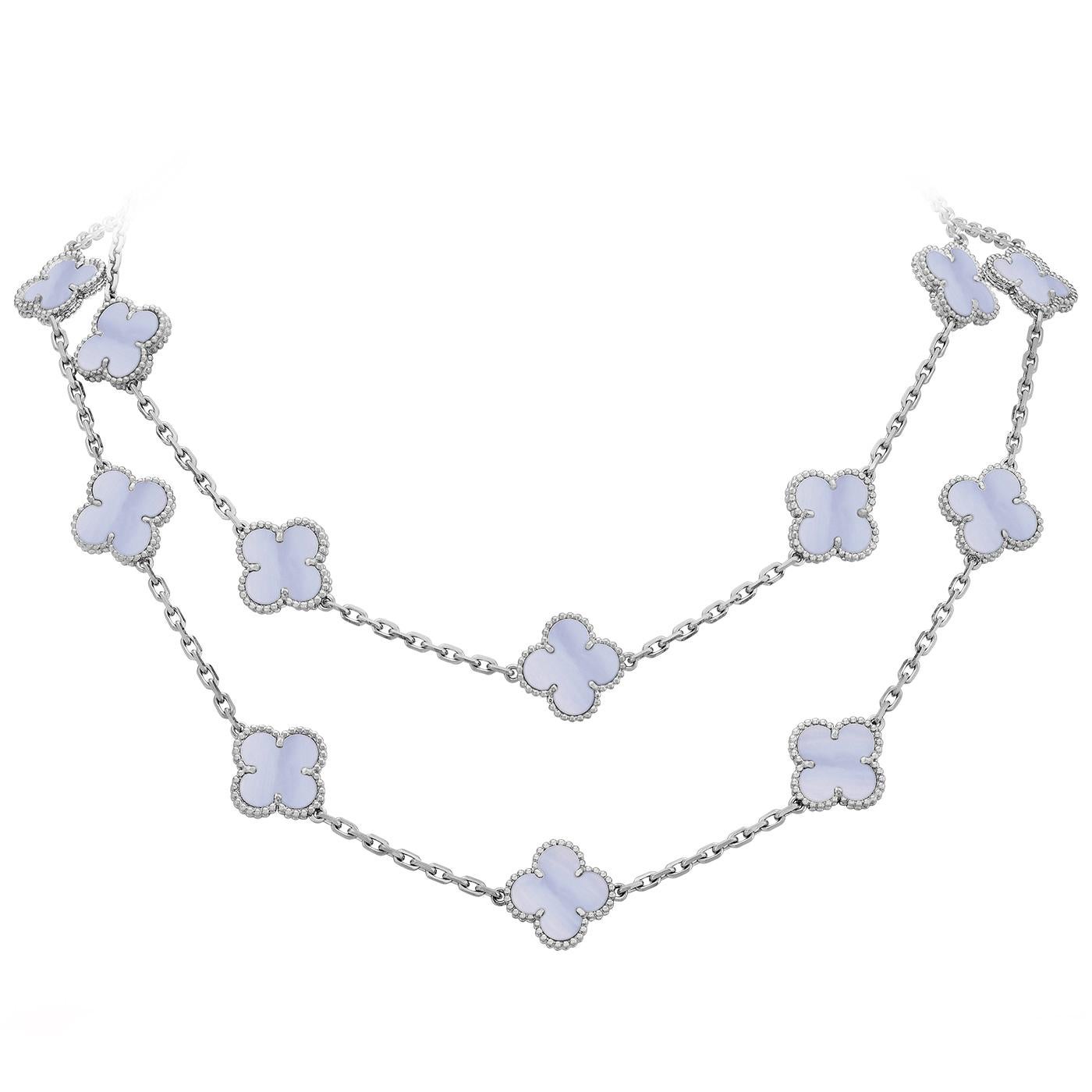 Moderniste Van Cleef & Arpels Vintage Alhambra Sautoir 20 Motifs Calcédoine Or 18k en vente
