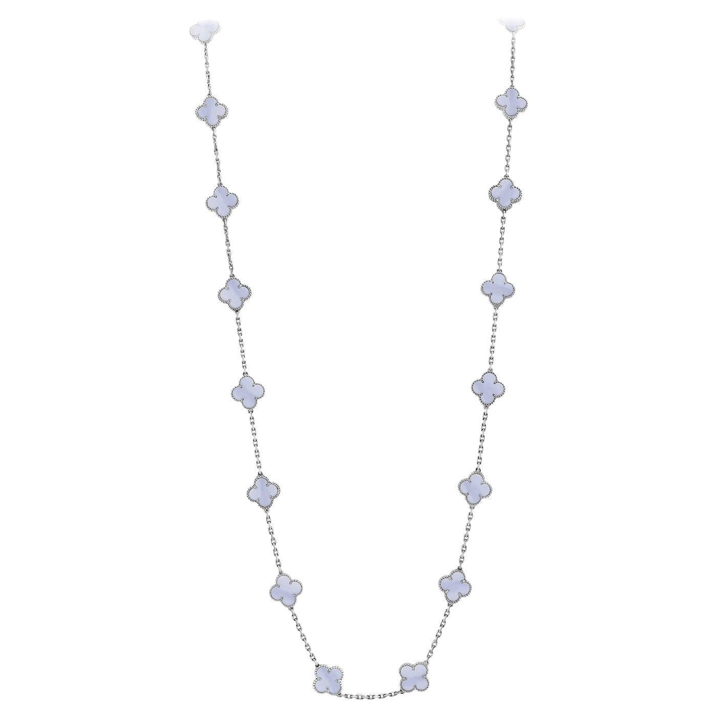 Van Cleef & Arpels Vintage Alhambra Sautoir 20 Motifs Calcédoine Or 18k en vente