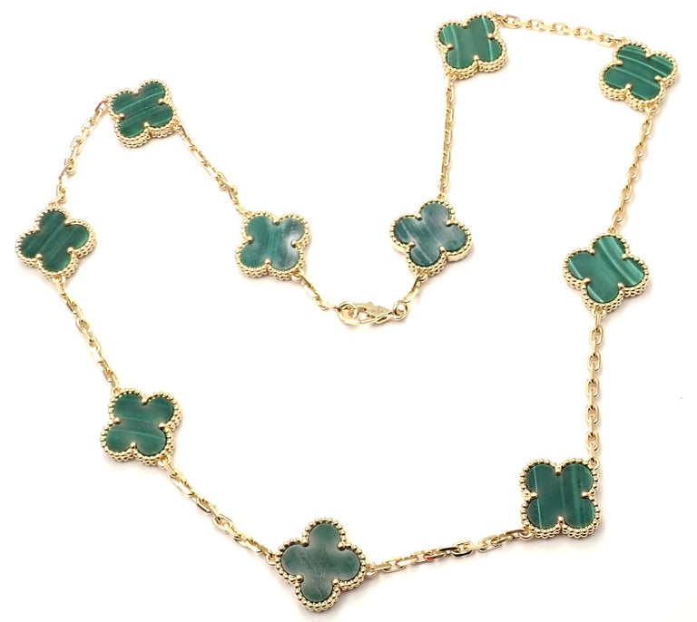 Van Cleef and Arpels Vintage Alhambra Malachite 10 Motif Gold Necklace at 1stDibs alhambra 10