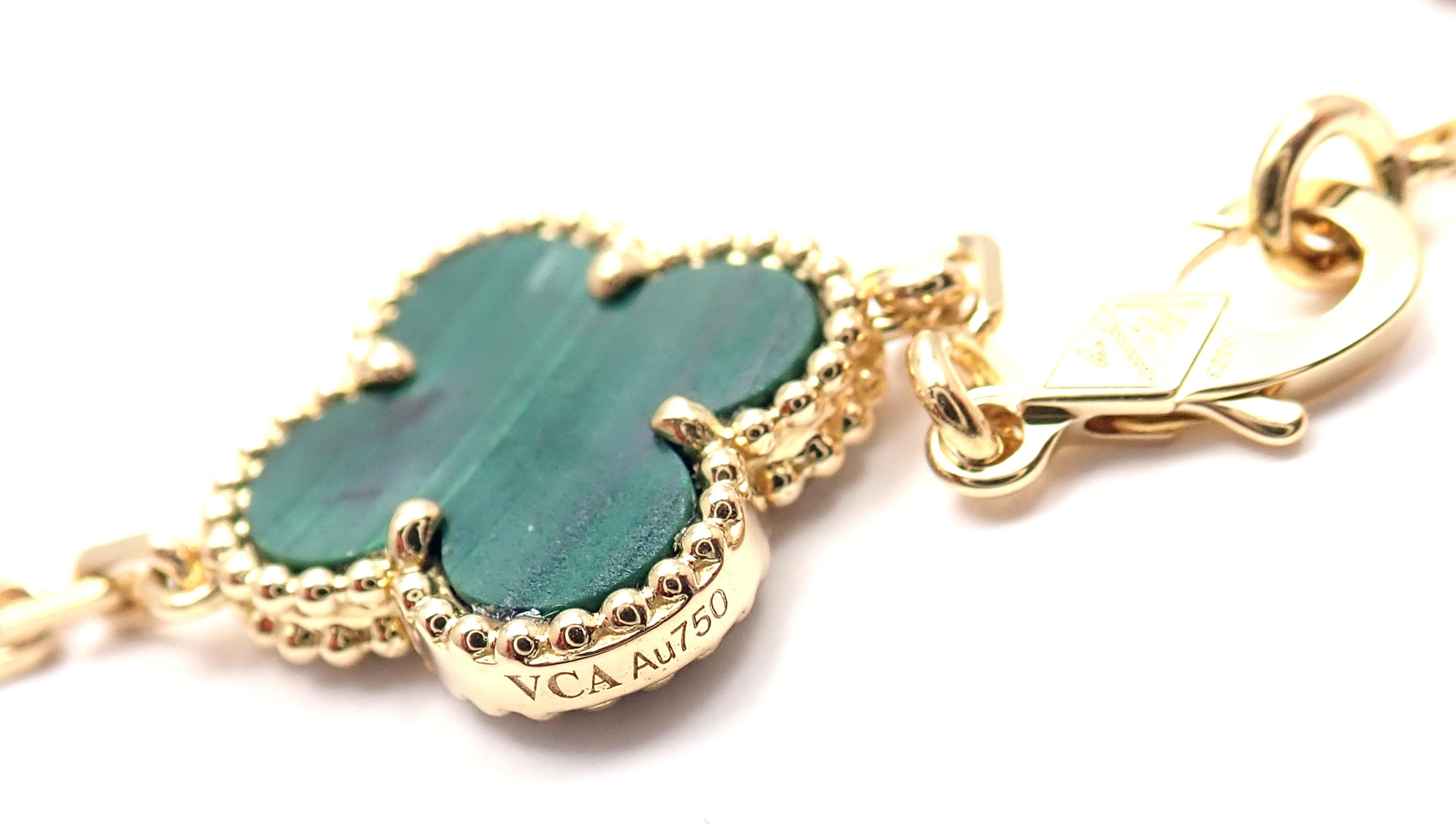 Van Cleef & Arpels Vintage Alhambra Malachite 10 Motif Gold Necklace In Excellent Condition In Southampton, PA