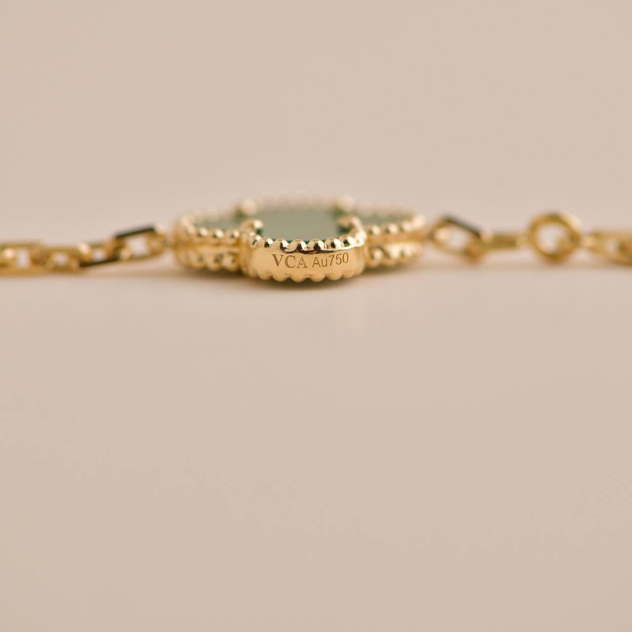 Van Cleef & Arpels Vintage Alhambra Malachite 10 Motif Gold Necklace 1