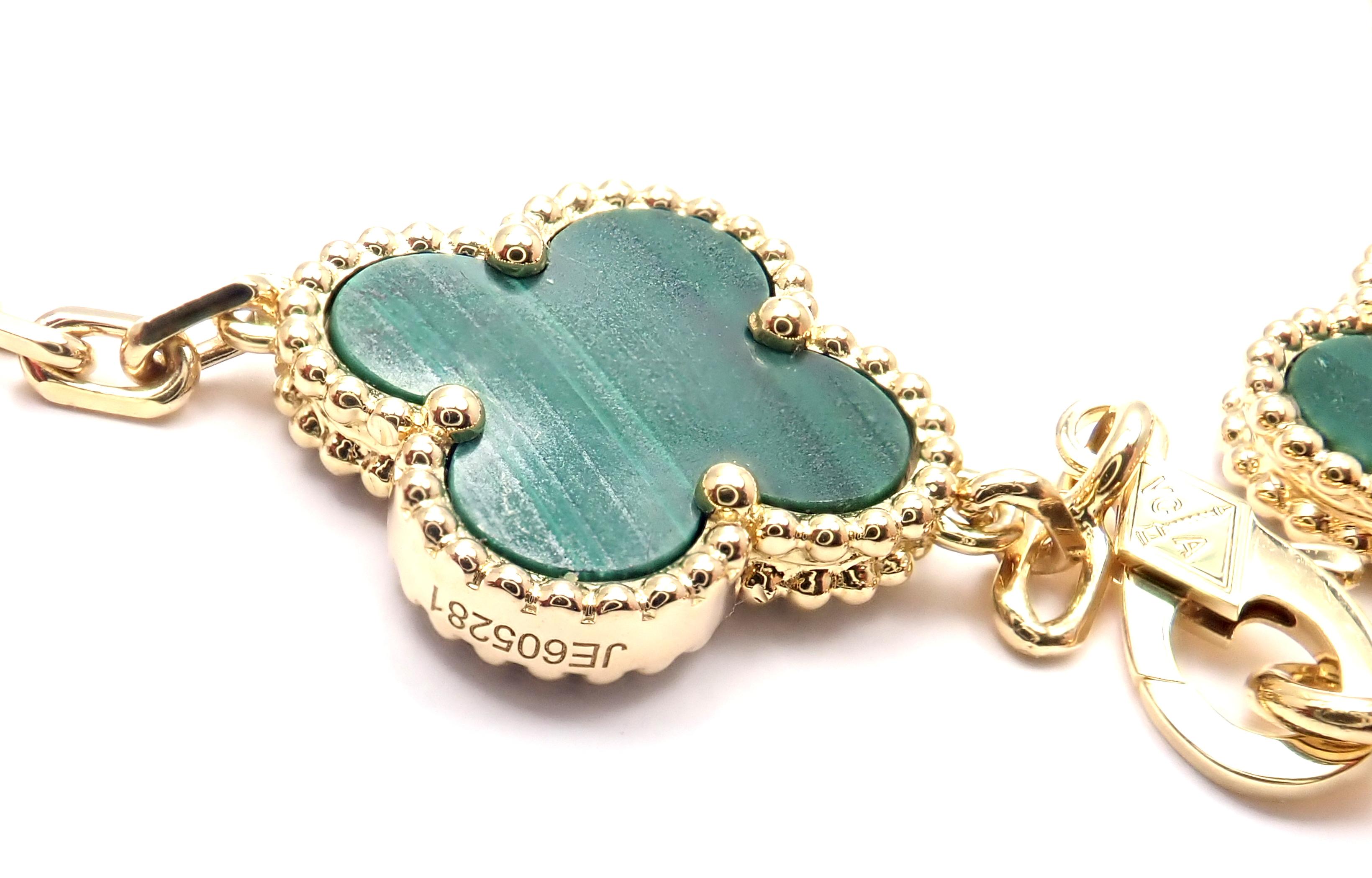 Women's or Men's Van Cleef & Arpels Vintage Alhambra Malachite 10 Motif Gold Necklace